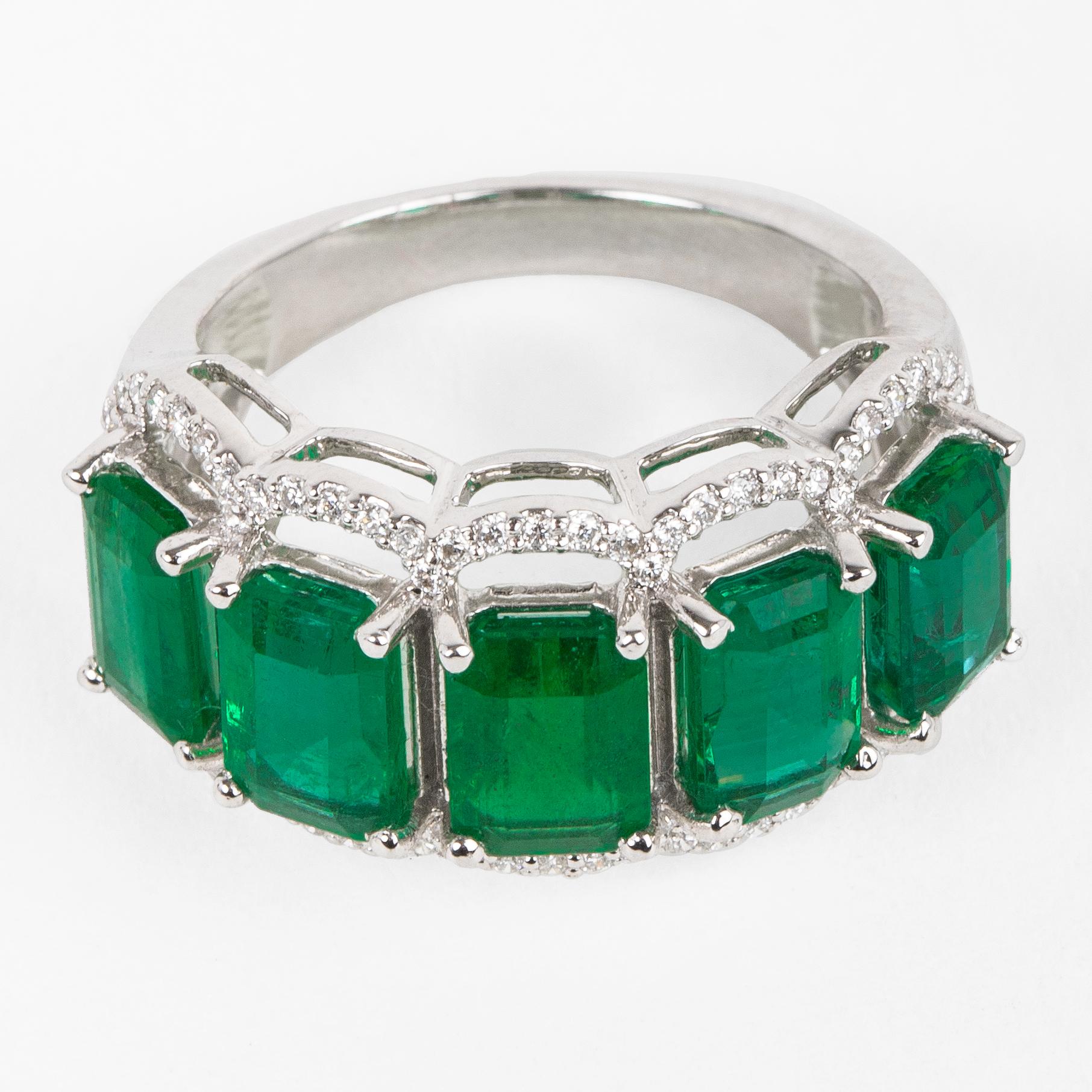 For Sale:  Five Stone Emerald Cocktail Ring 2