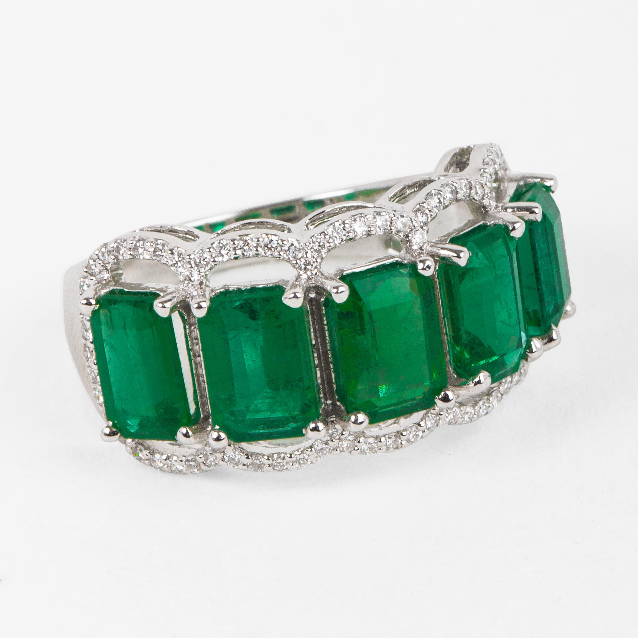 For Sale:  Five Stone Emerald Cocktail Ring 3