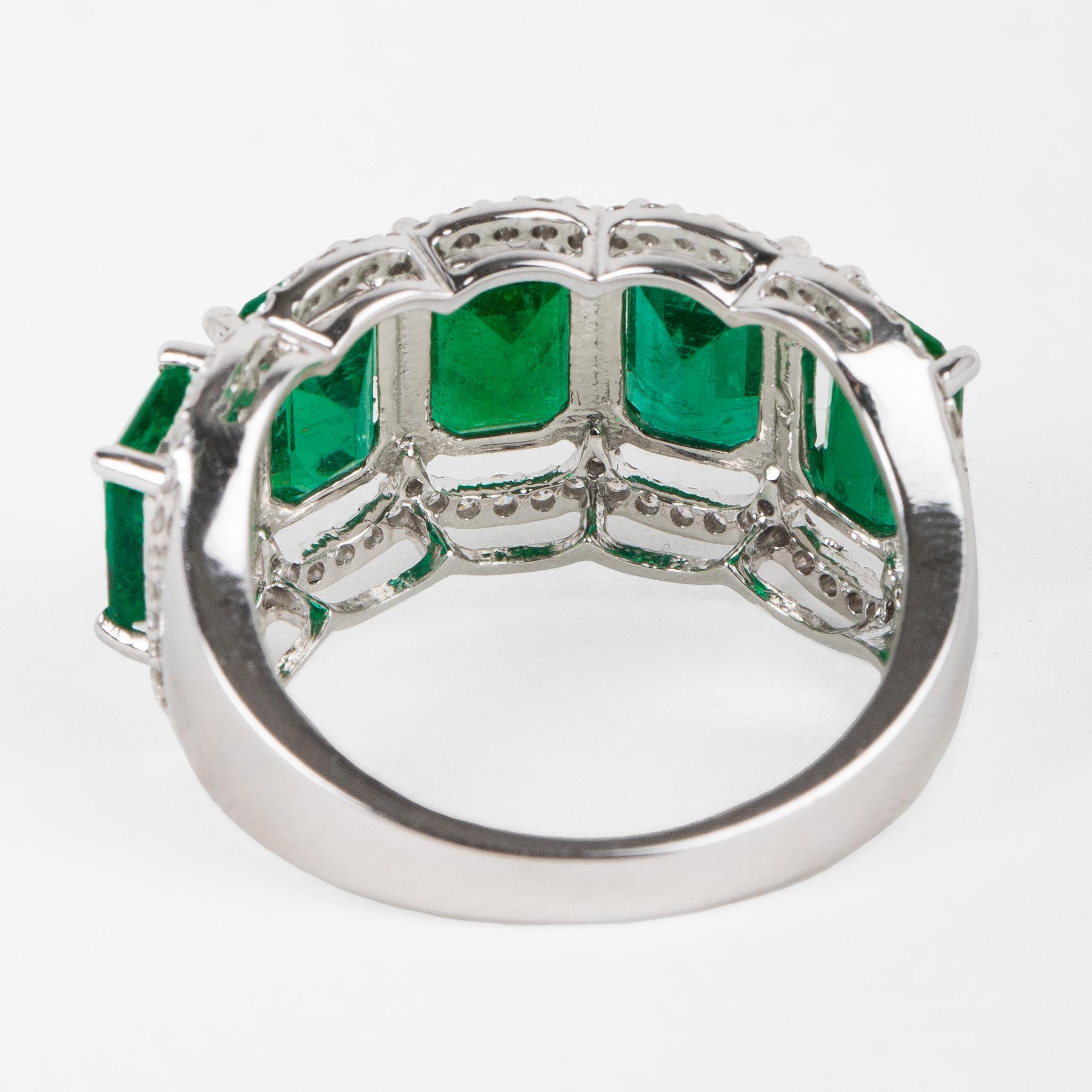 For Sale:  Five Stone Emerald Cocktail Ring 4