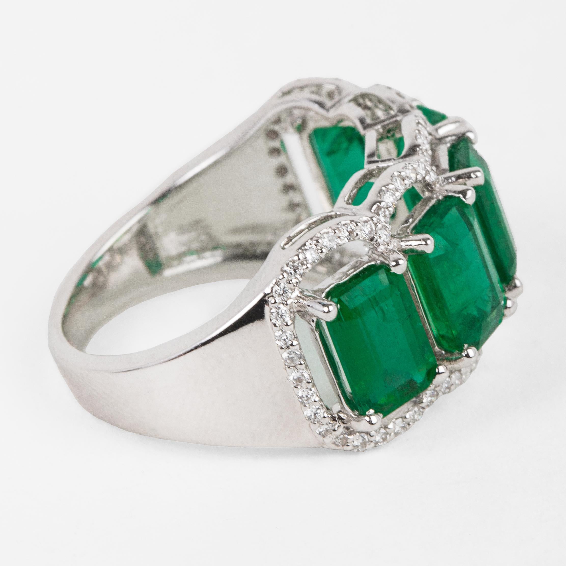 For Sale:  Five Stone Emerald Cocktail Ring 5