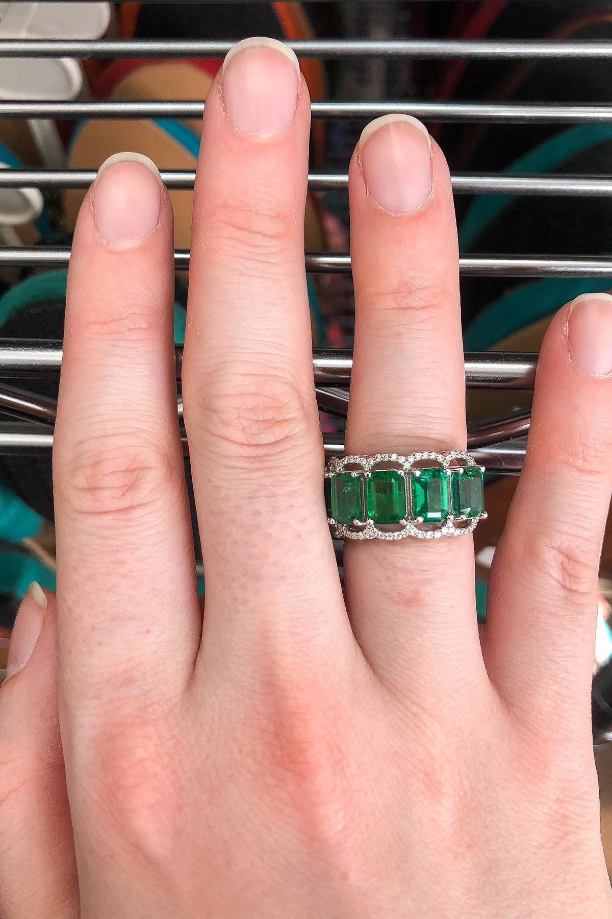 For Sale:  Five Stone Emerald Cocktail Ring 6