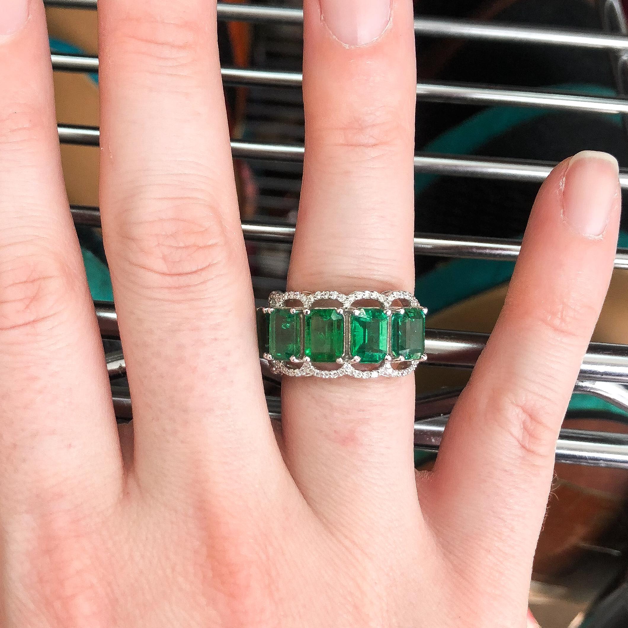 For Sale:  Five Stone Emerald Cocktail Ring 7