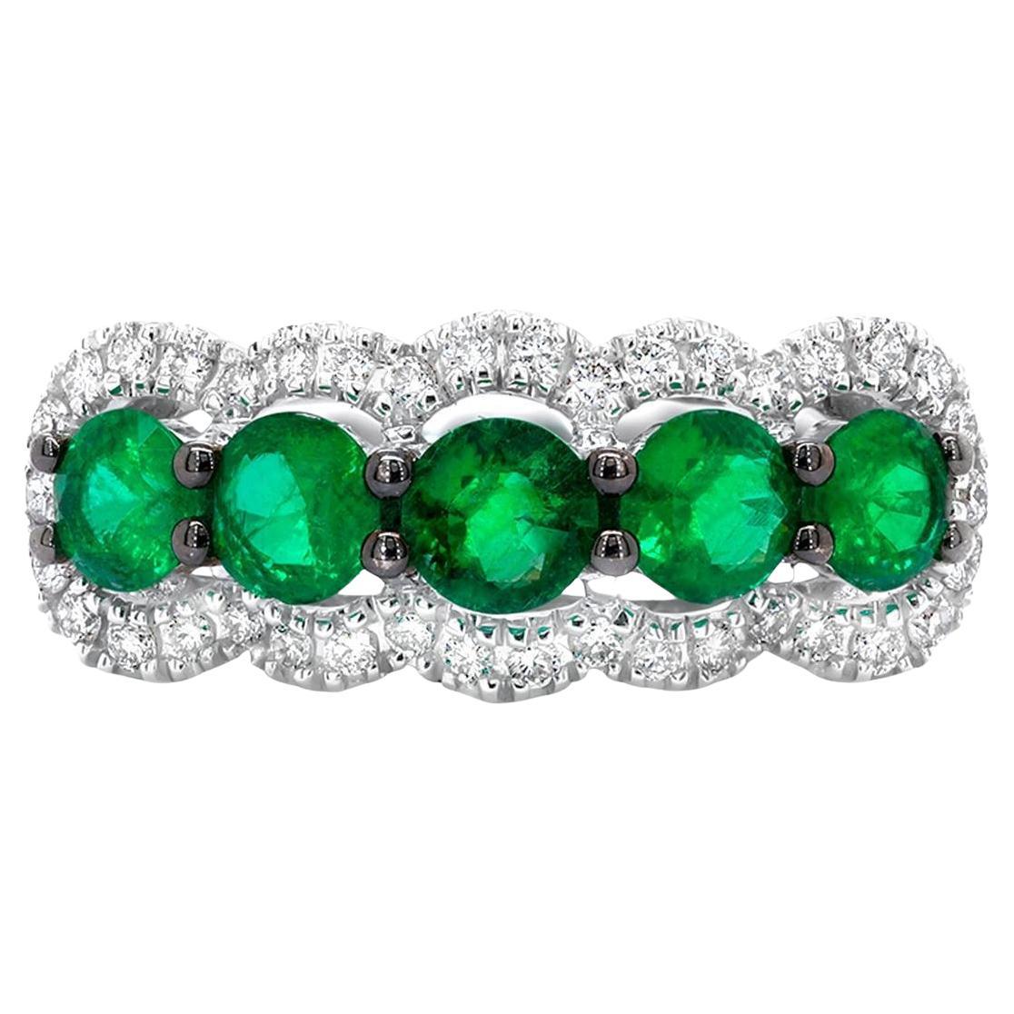 Five Stone Emerald Ring Diamond Setting 18K White Gold