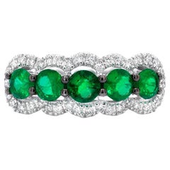 Five Stone Emerald Ring Diamond Setting 18K White Gold