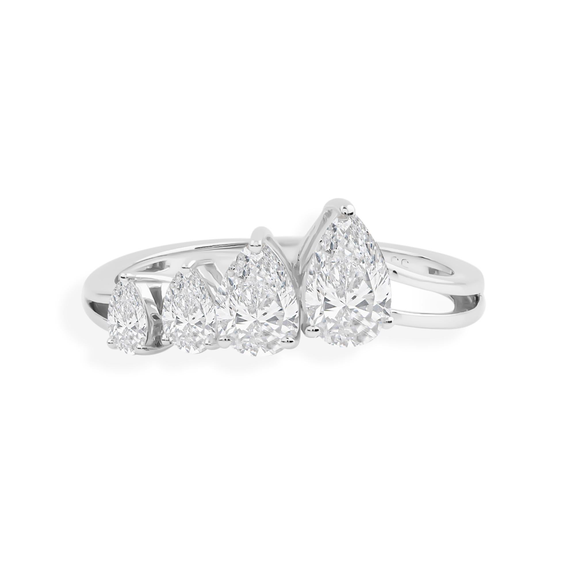 For Sale:  Five Stone Graduated Pear Cut 1.15ct Diamond 18K White Gold Wedding Ring Gift 3