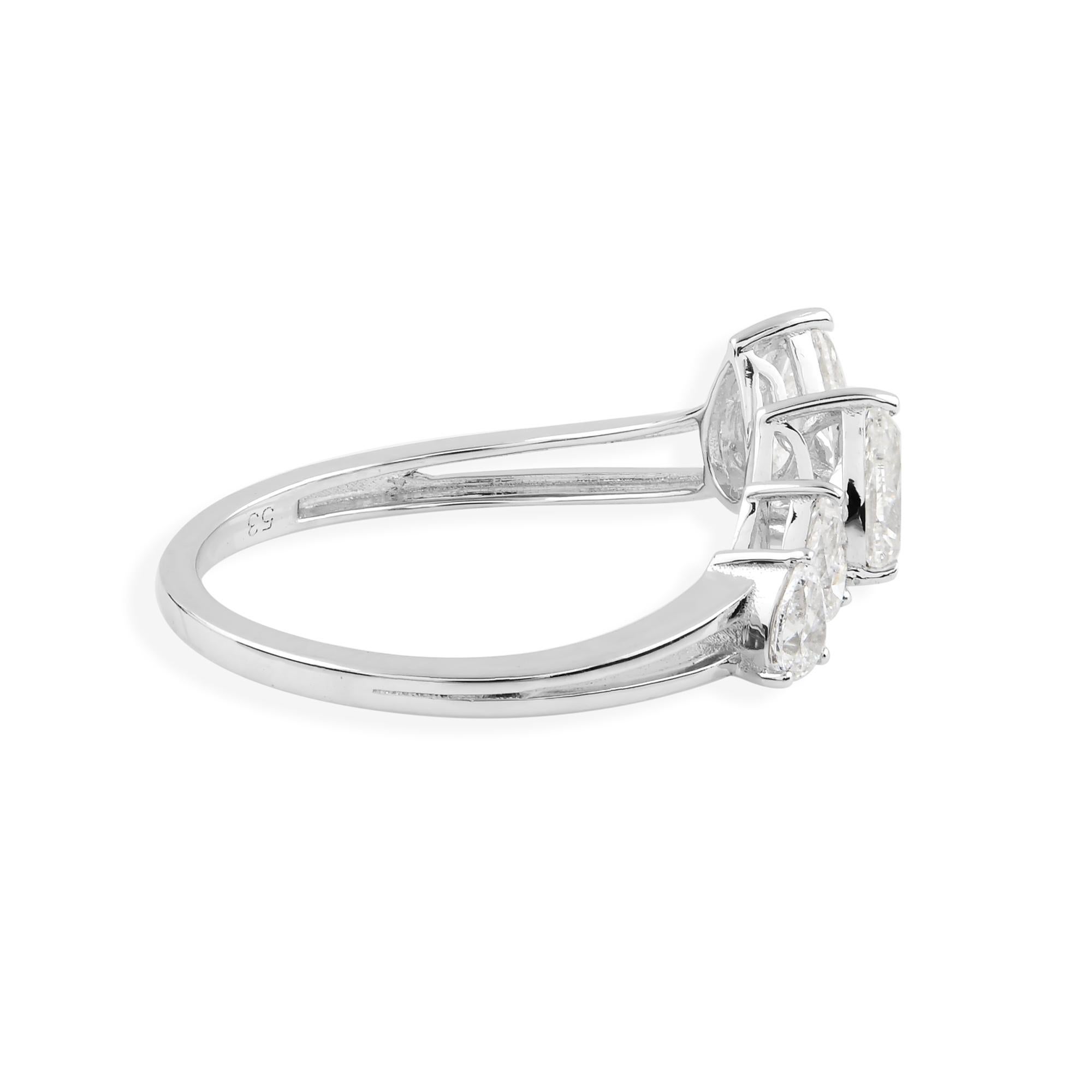 For Sale:  Five Stone Graduated Pear Cut 1.15ct Diamond 18K White Gold Wedding Ring Gift 4