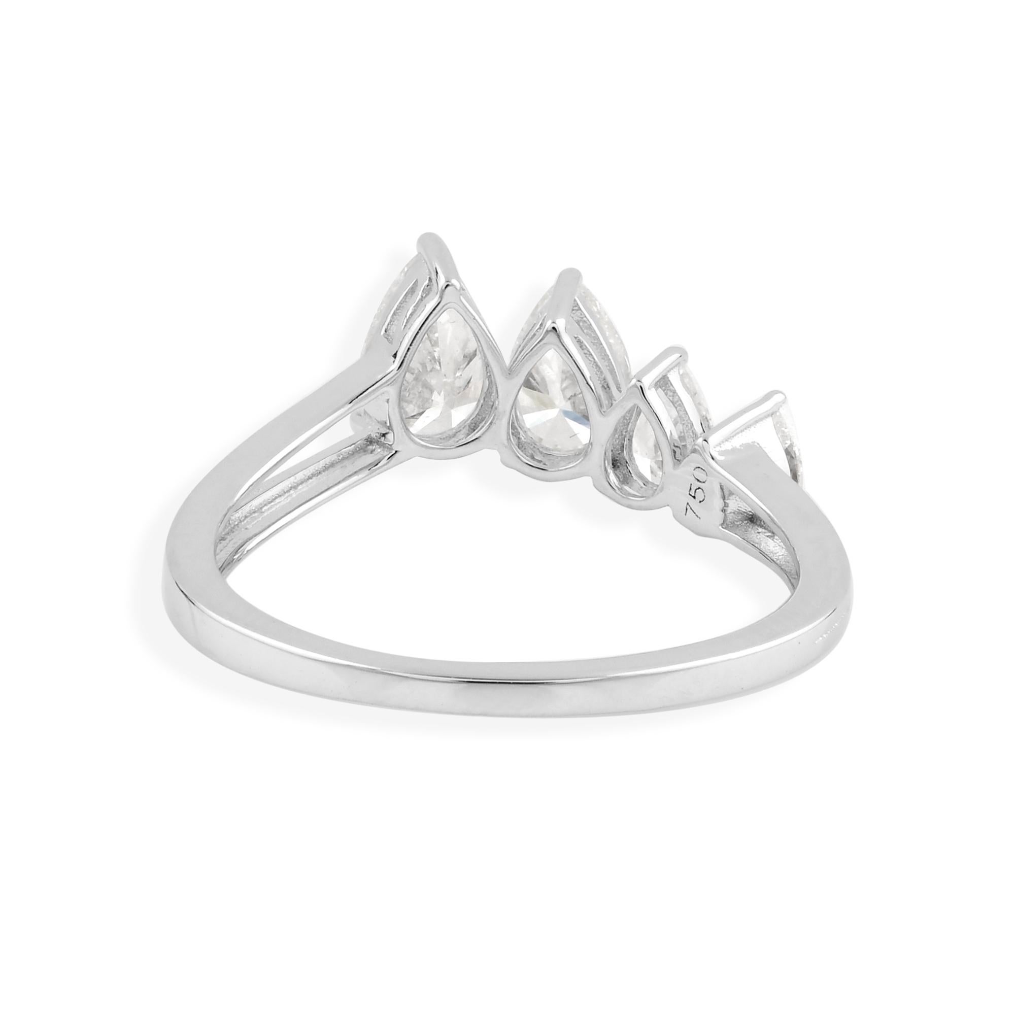 For Sale:  Five Stone Graduated Pear Cut 1.15ct Diamond 18K White Gold Wedding Ring Gift 5