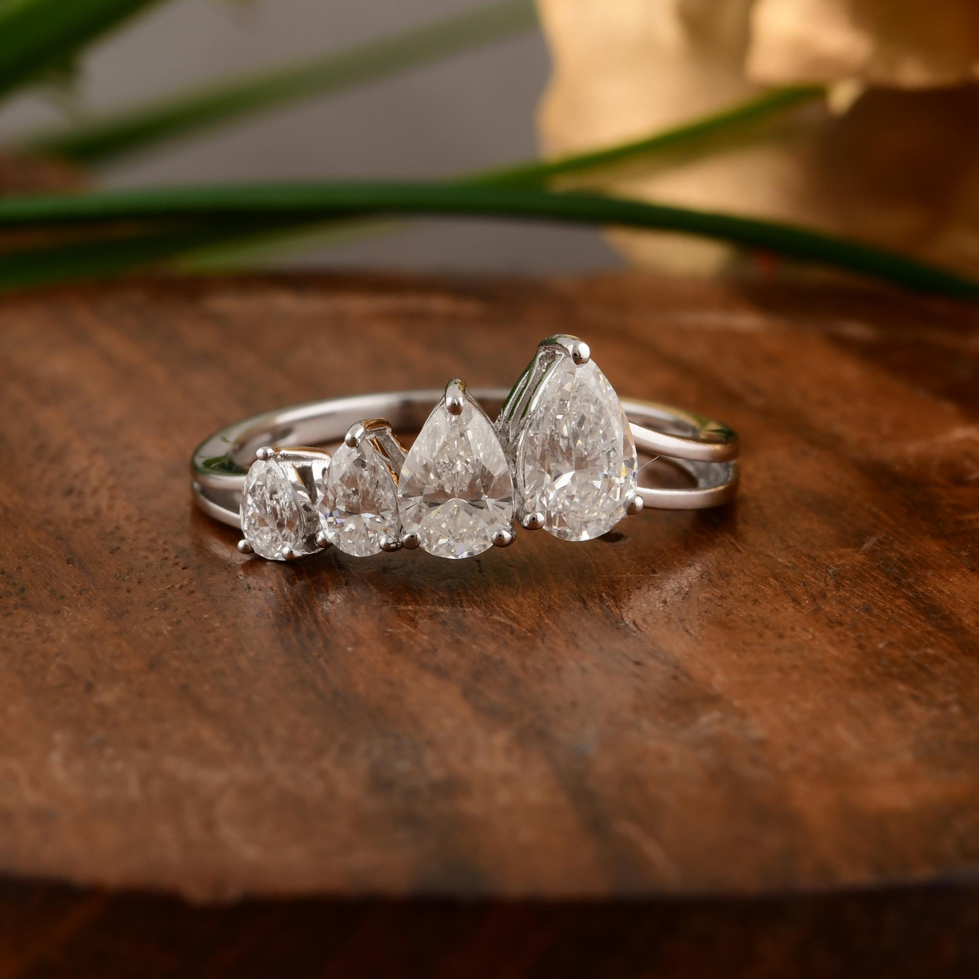 For Sale:  Five Stone Graduated Pear Cut 1.15ct Diamond 18K White Gold Wedding Ring Gift 8