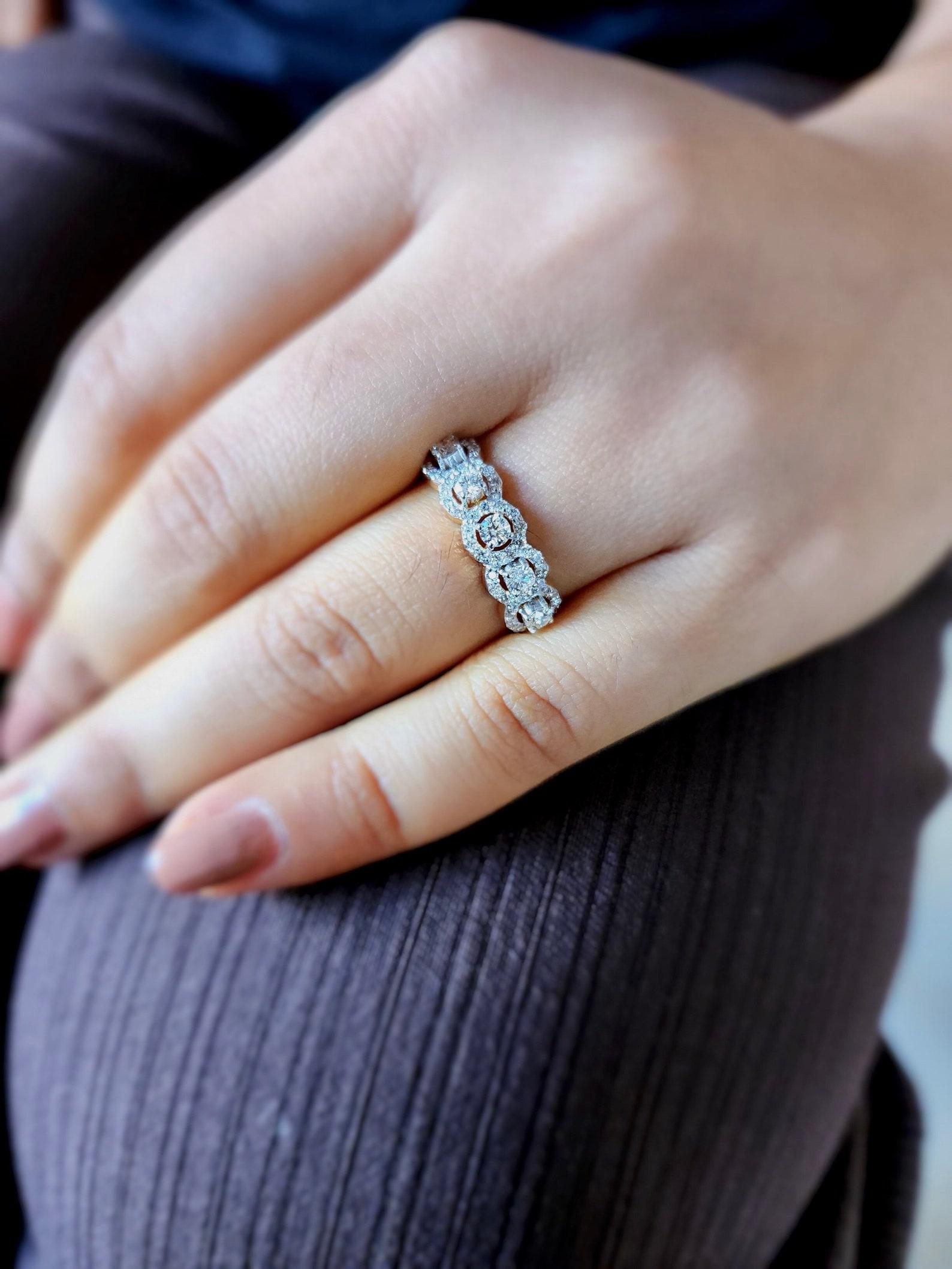 Art Deco Five Stone Halo Moissanite 925 Sterling Silver Engagement Ring Anniversary Gift For Sale