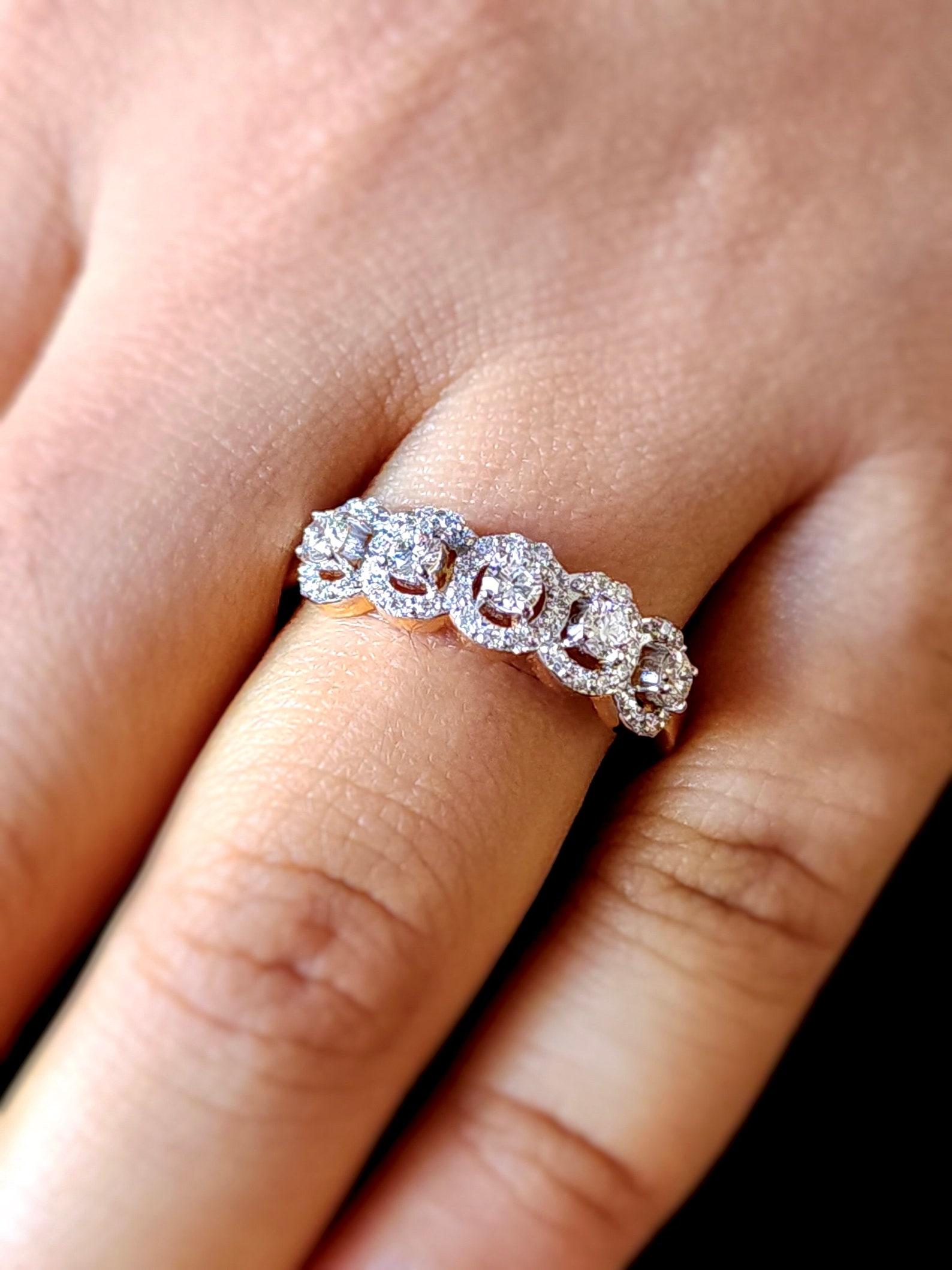 Women's or Men's Five Stone Halo Moissanite 925 Sterling Silver Engagement Ring Anniversary Gift For Sale