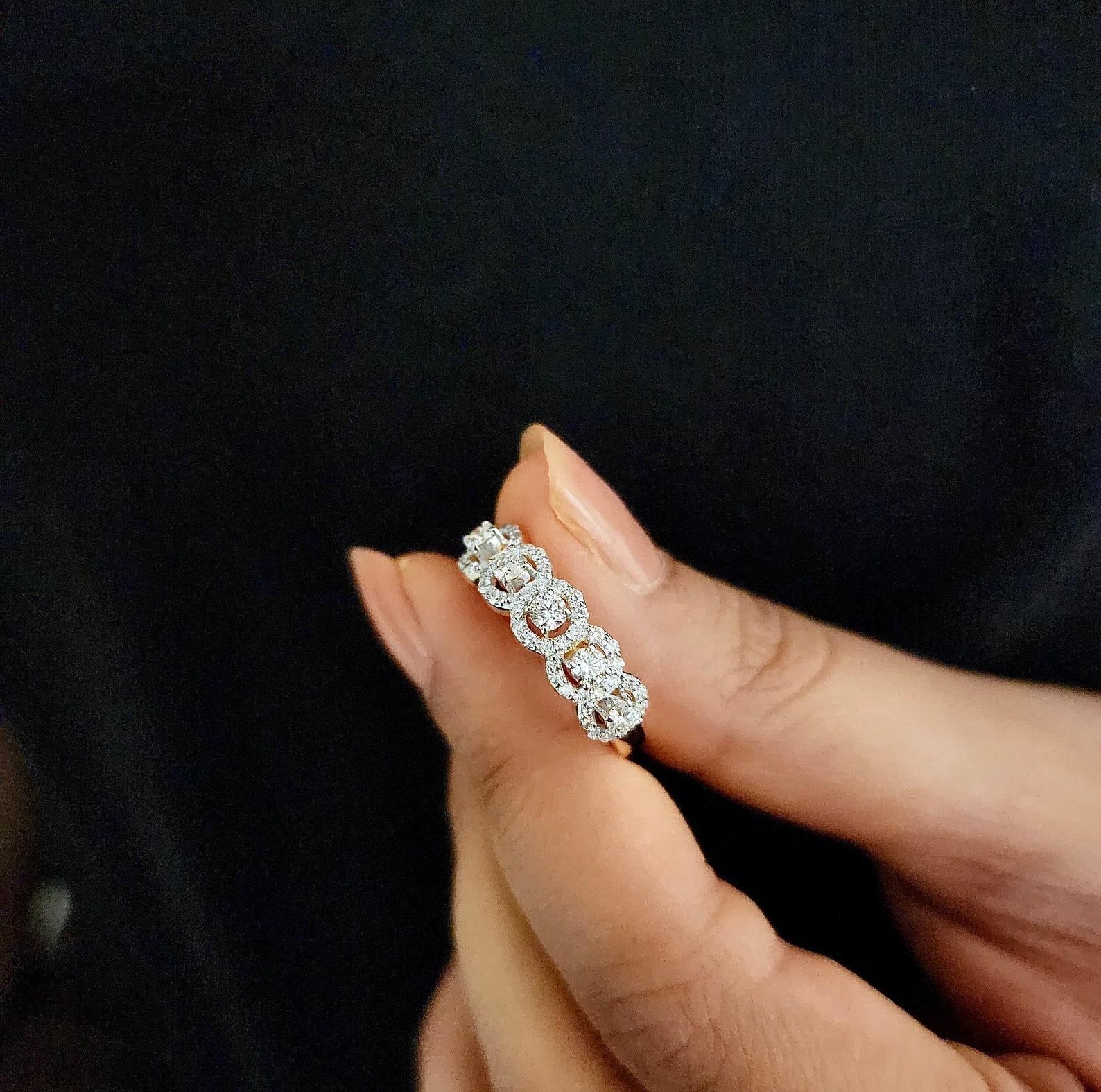 Five Stone Halo Moissanite 925 Sterling Silver Engagement Ring Anniversary Gift For Sale 1