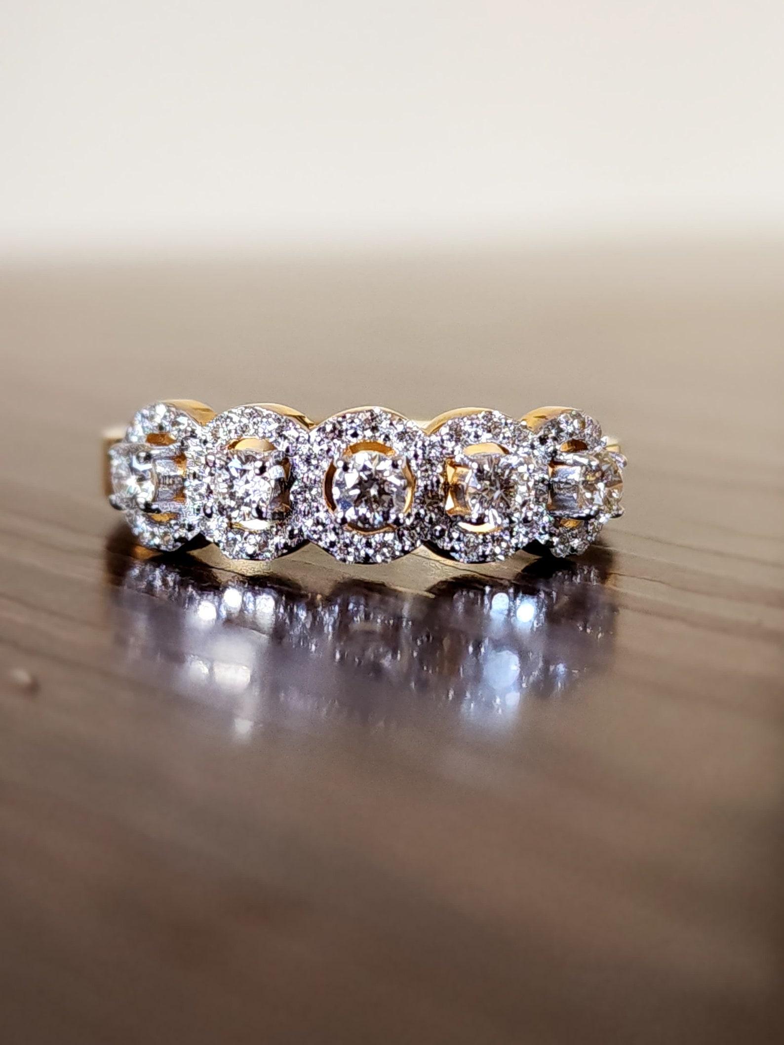 Five Stone Halo Moissanite 925 Sterling Silver Engagement Ring Anniversary Gift For Sale 3