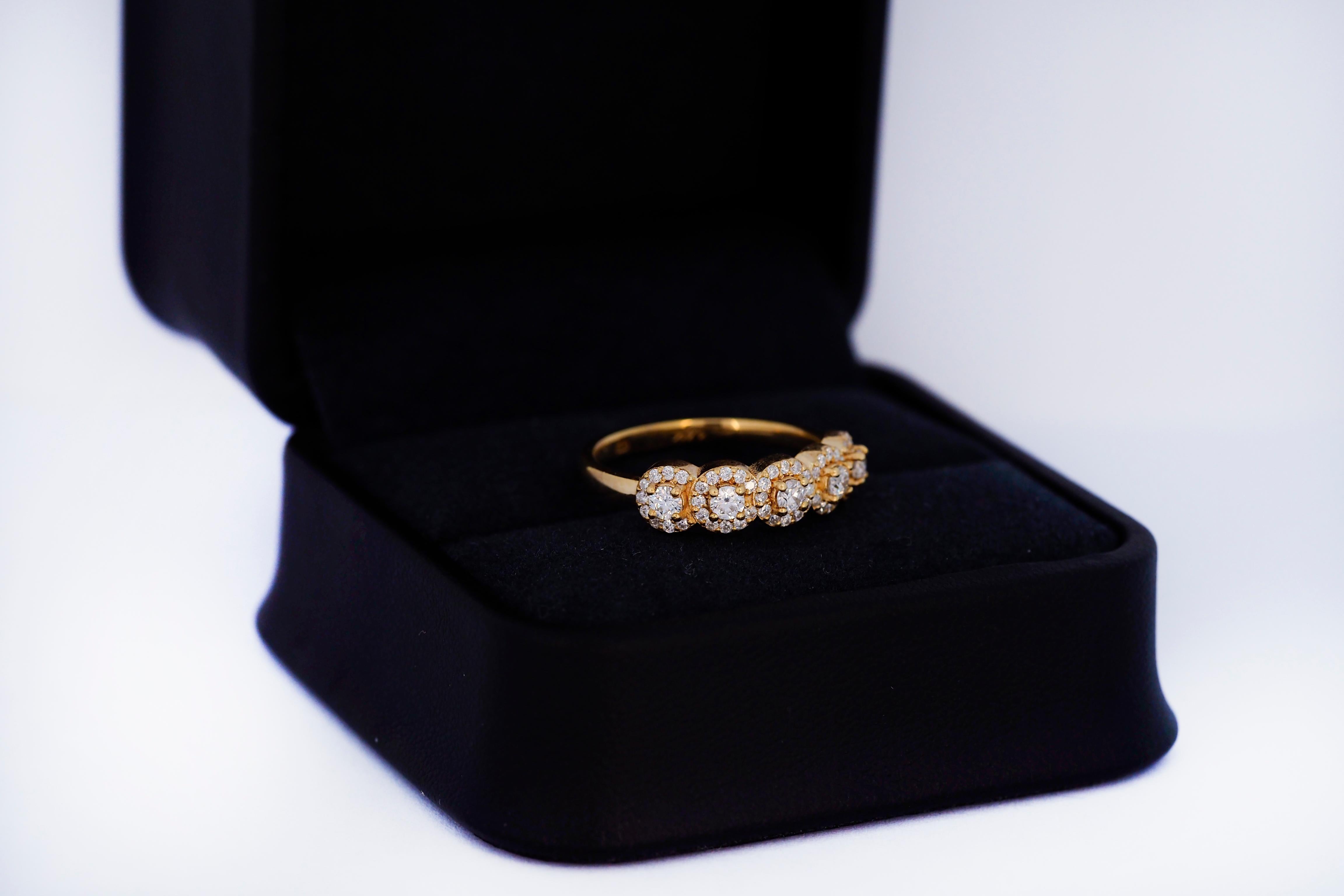 For Sale:  Five-Stone Halo Wedding Band in 14k gold. 5