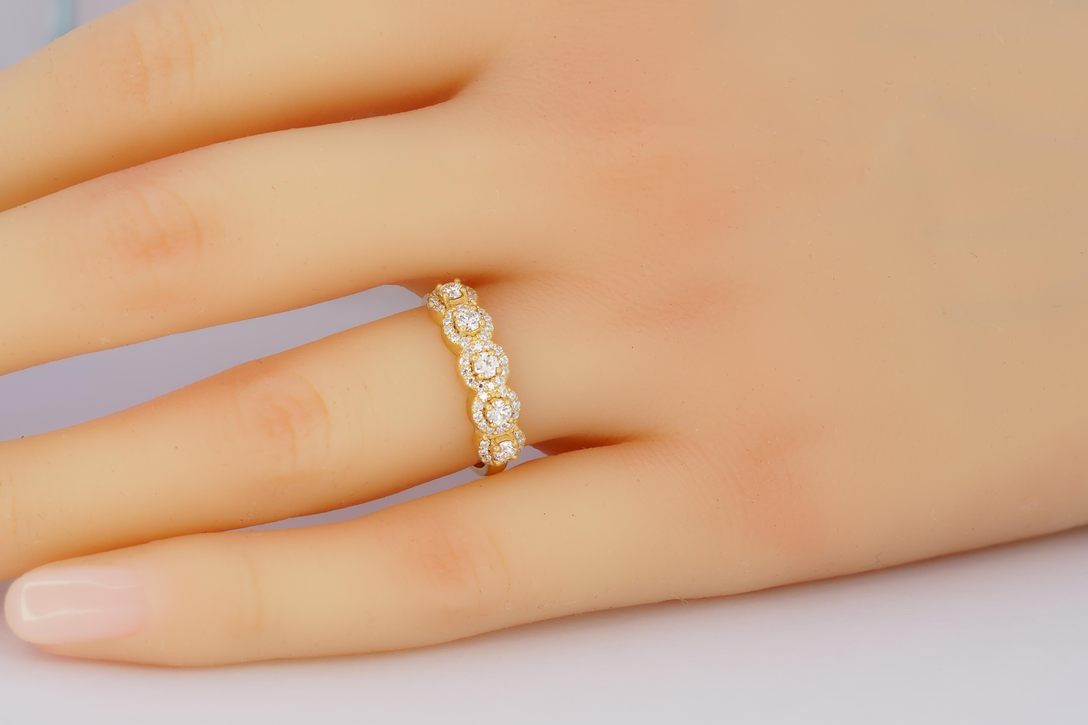 in vendita:  Fede nuziale con cinque pietre a raggiera in oro 14k 5