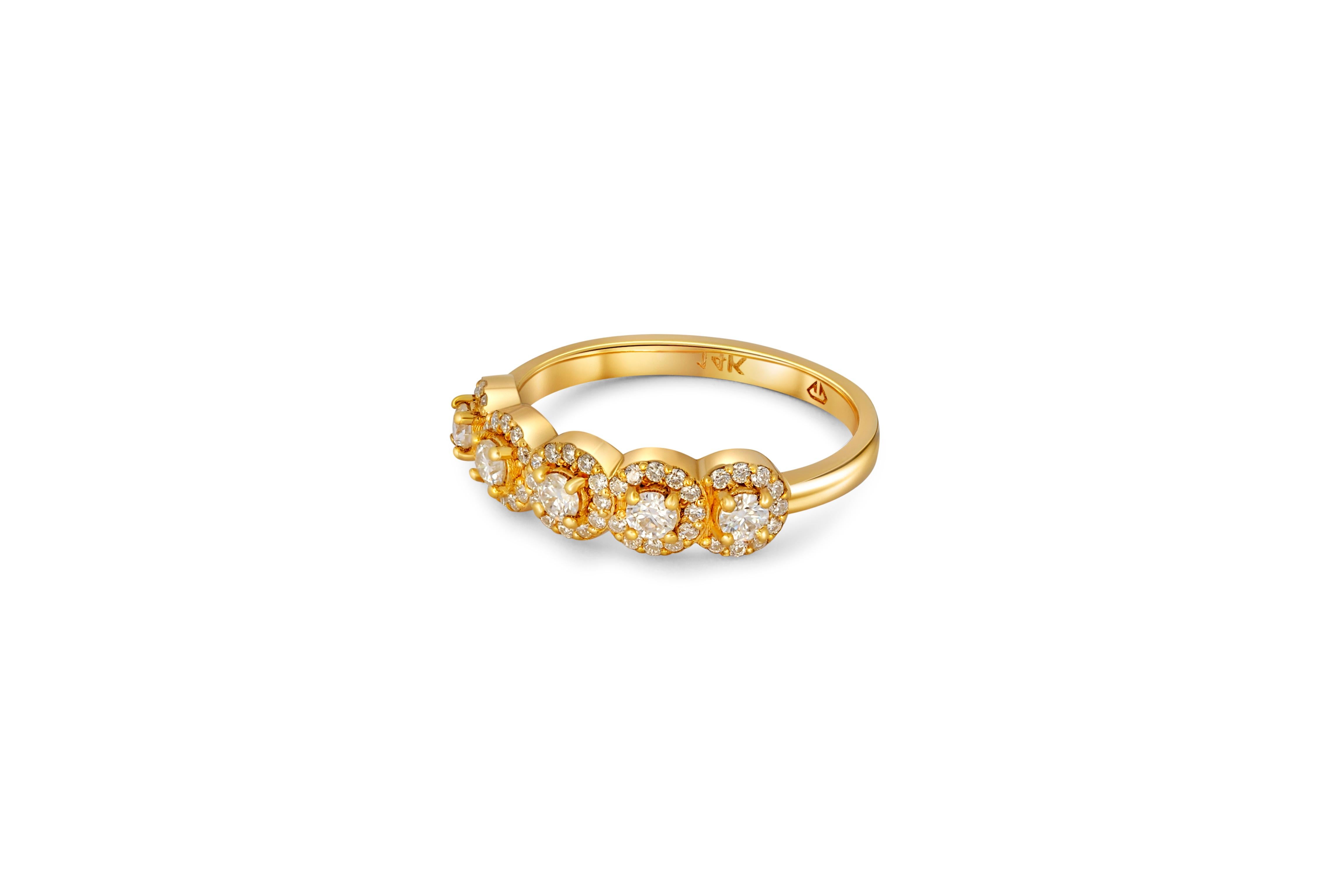 For Sale:  Five-Stone Halo Wedding Band in 14k gold. 7