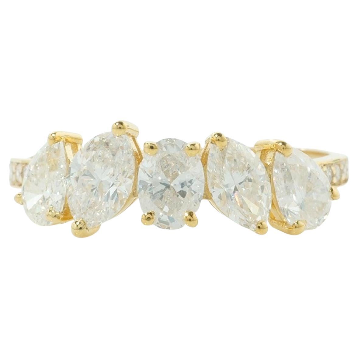 Five Stone Natural Diamond Stacking Statement Ring in 14k Solid Gold ...