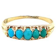 Five Stone Natural Turquoise Ring in 18 Karat Gold