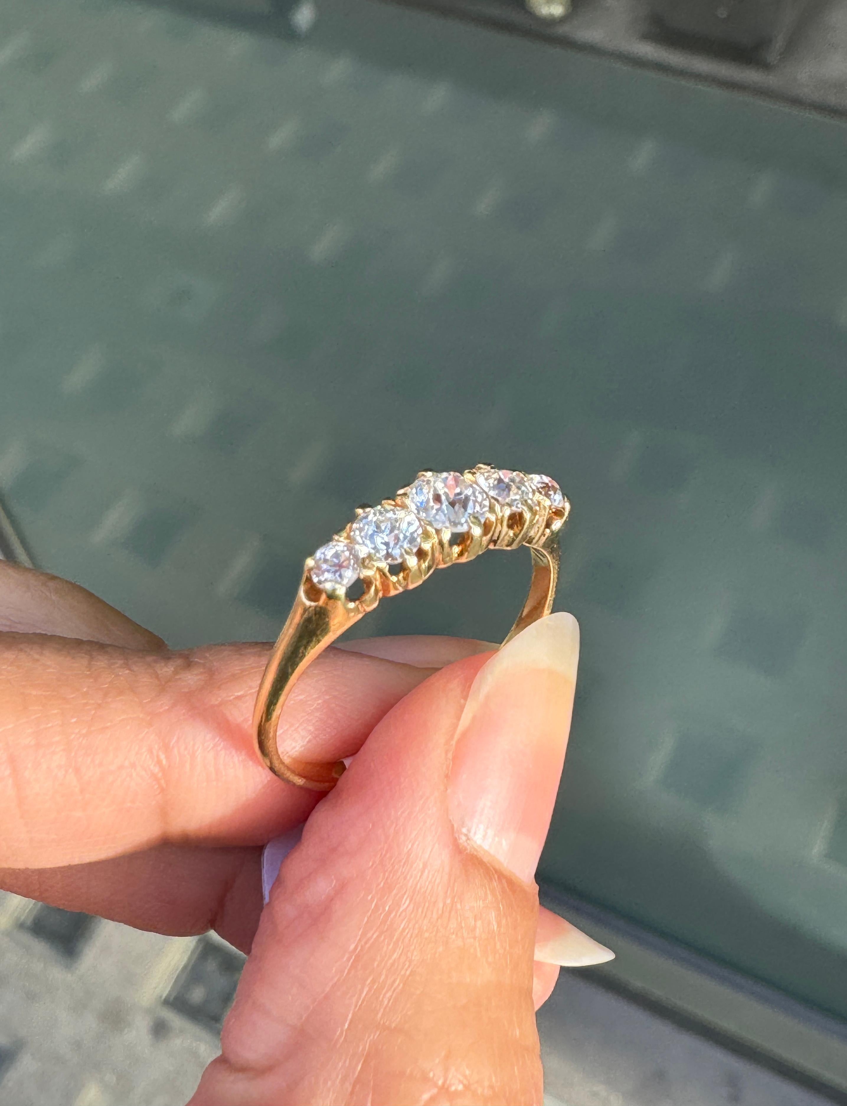 Old European Cut Five Stone Old Cut Diamond Ring in 18 Carat Yellow Gold For Sale