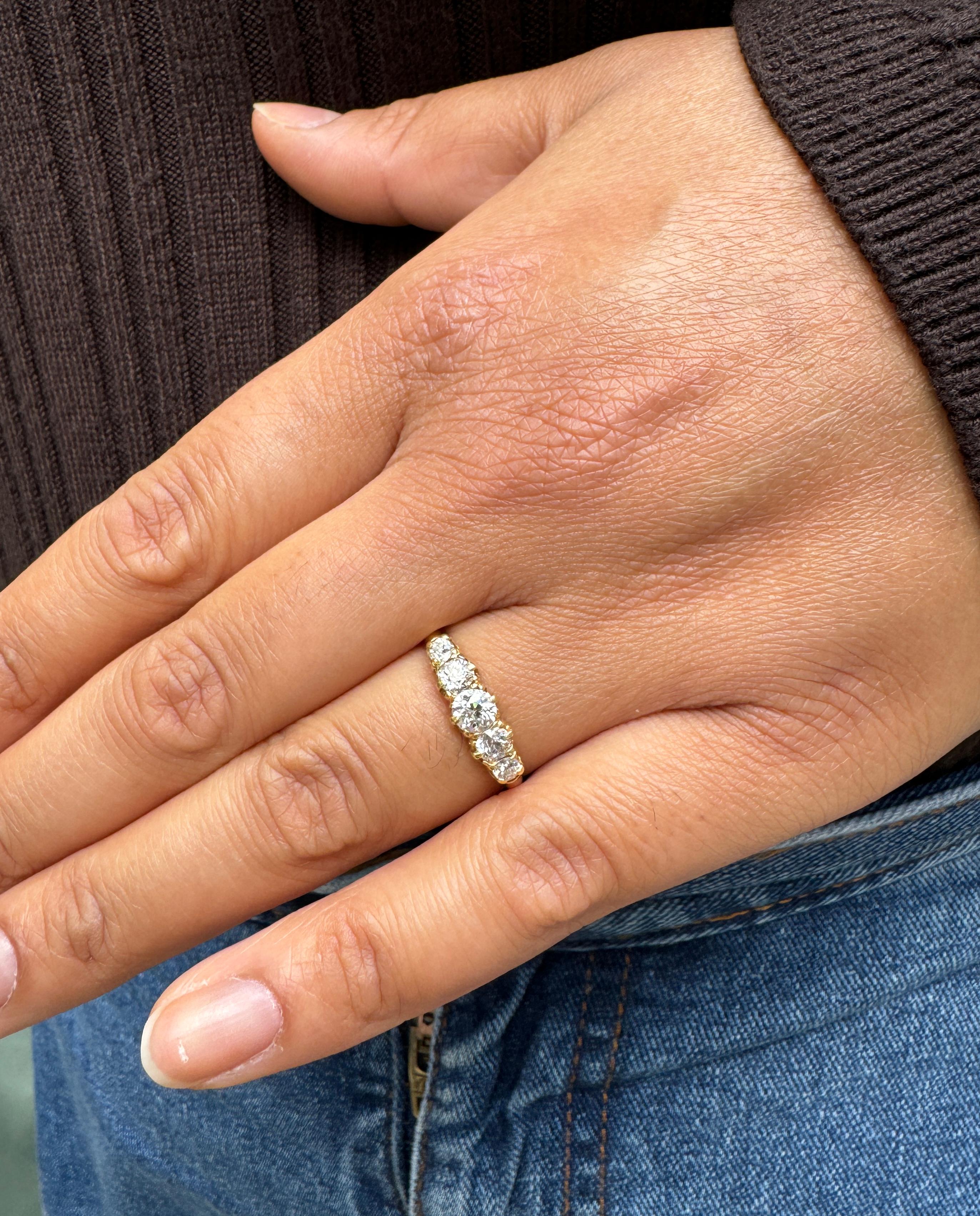 Women's Five Stone Old Cut Diamond Ring in 18 Carat Yellow Gold For Sale