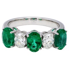 Five-Stone Oval Emerald & Diamond Ring Band in 18K White Gold