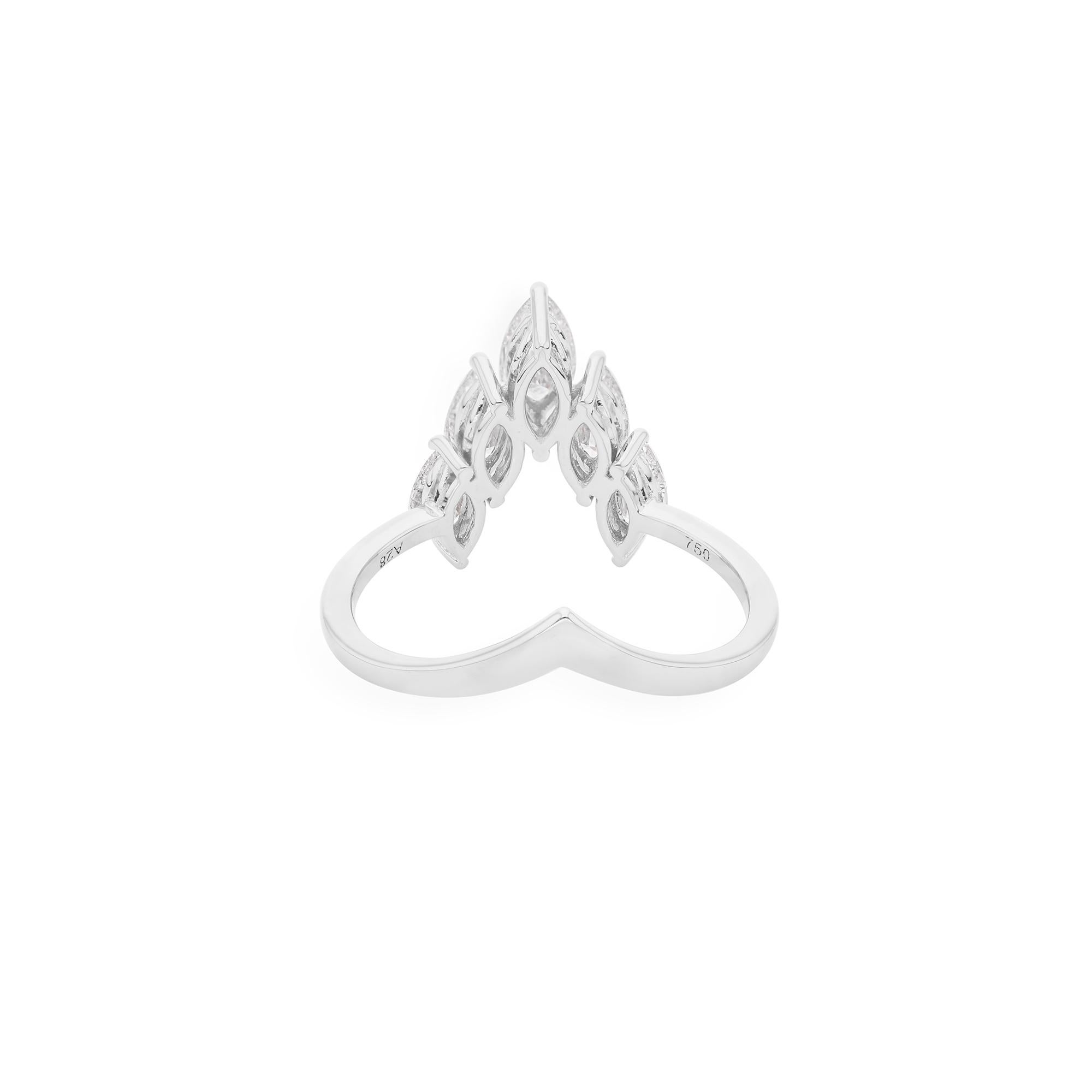 in vendita:  Anello Chevron con cinque pietre di diamanti naturali taglio pera SI/HI in oro bianco 18 carati 5