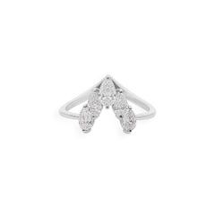 Anello Chevron con cinque pietre di diamanti naturali taglio pera SI/HI in oro bianco 18 carati