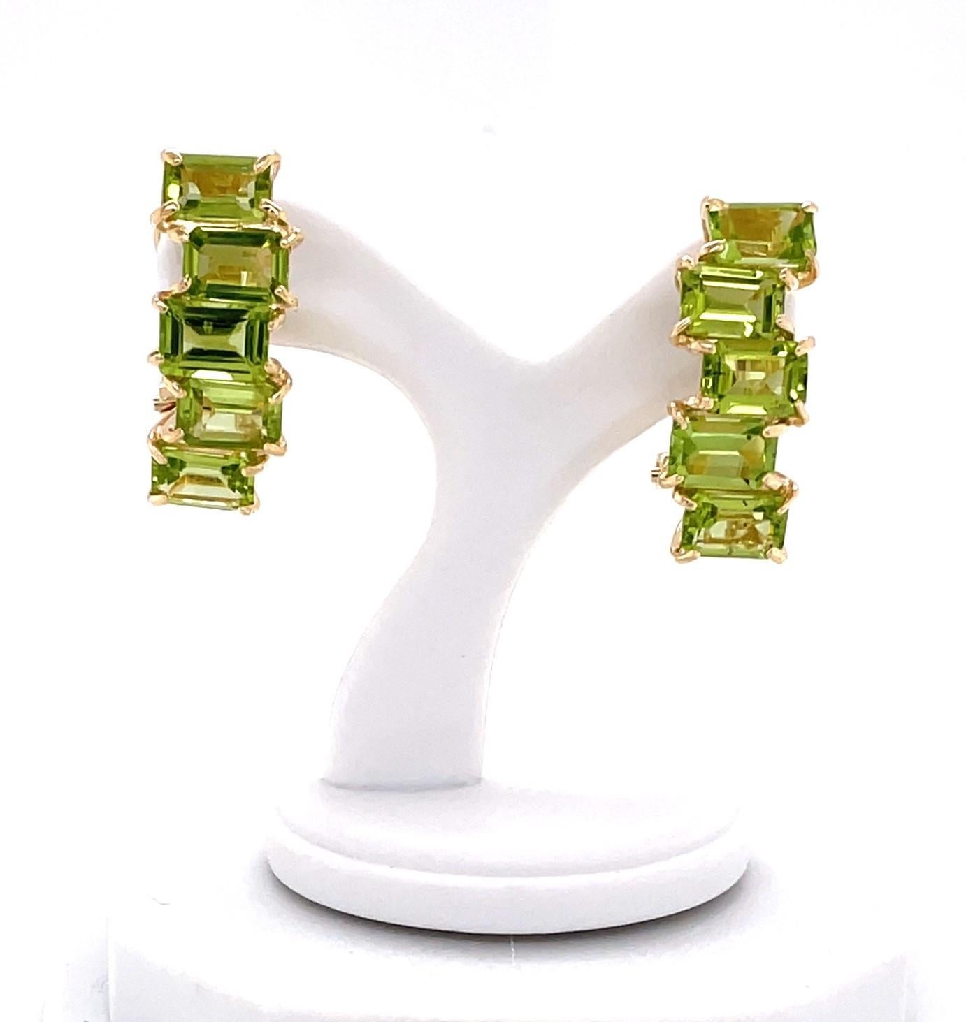 Women's Five Stone Peridot 14 Karat Yellow Gold Drop Earrings