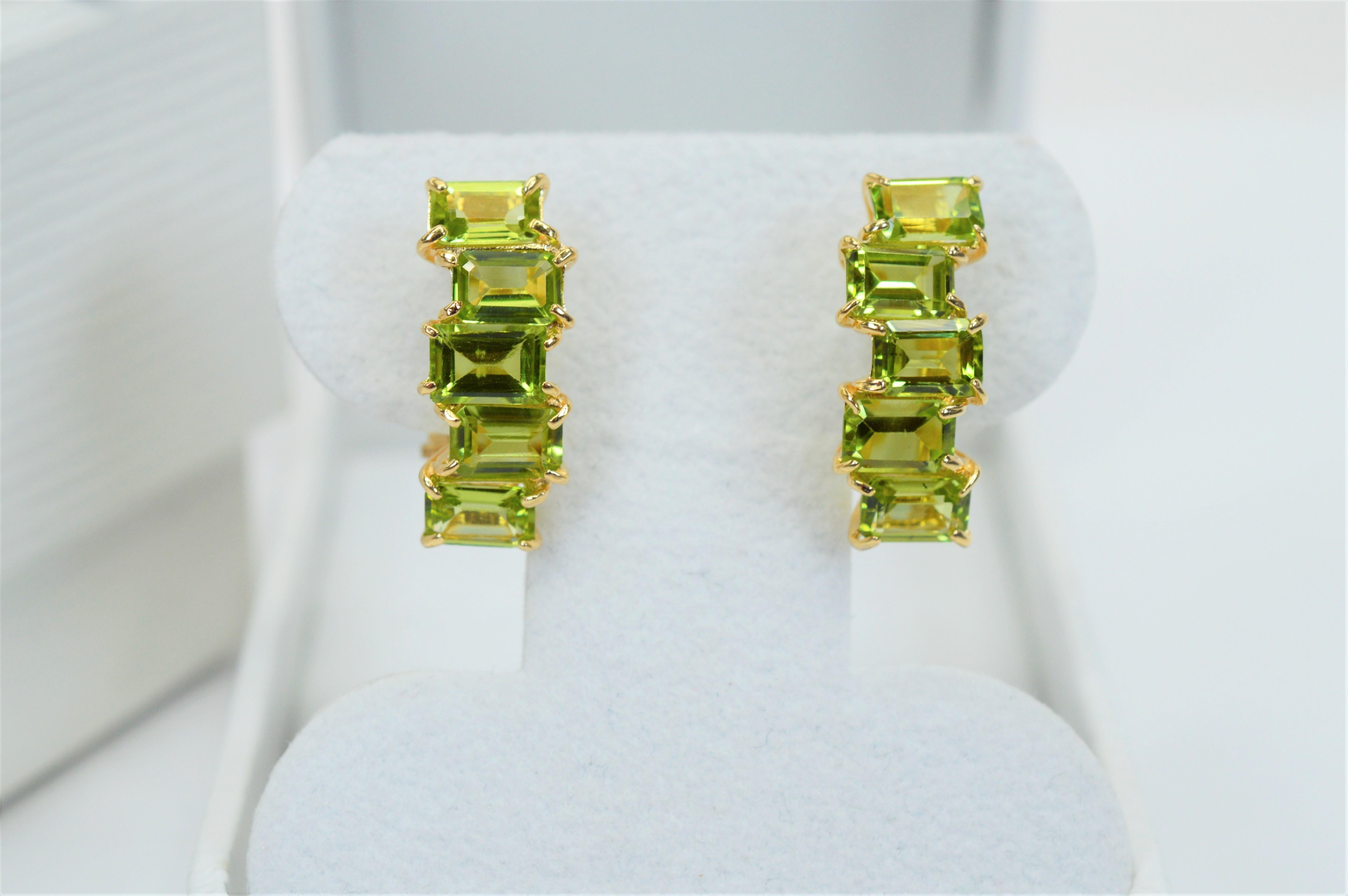 Five Stone Peridot 14 Karat Yellow Gold Drop Earrings 3