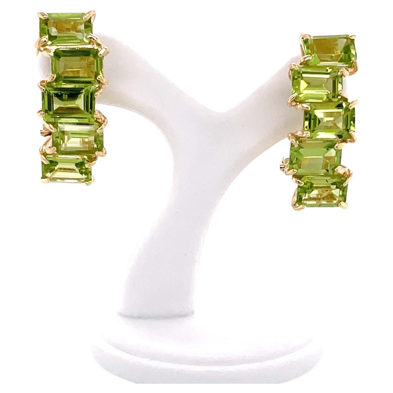 Five Stone Peridot 14 Karat Yellow Gold Drop Earrings
