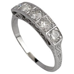 Five-Stone Ring with Natural Diamonds, 18kt White Gold, Made in Italy, Vintage