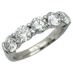 Five Stone Round Brilliant Cut Diamond Band Ring in Polished Platinum