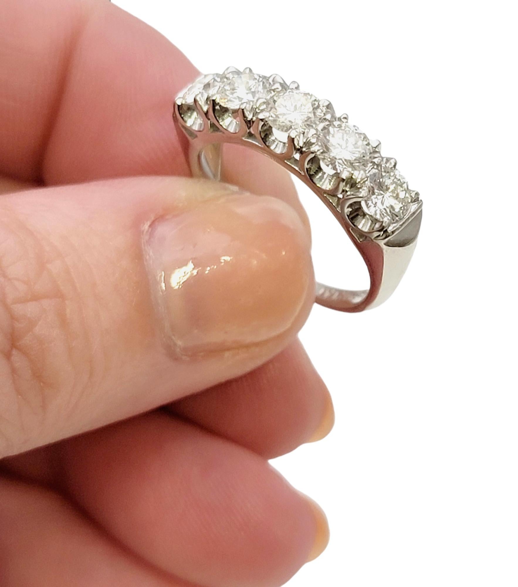 Five Stone Round Brilliant Diamond Semi-Eternity Band Ring in Platinum For Sale 9