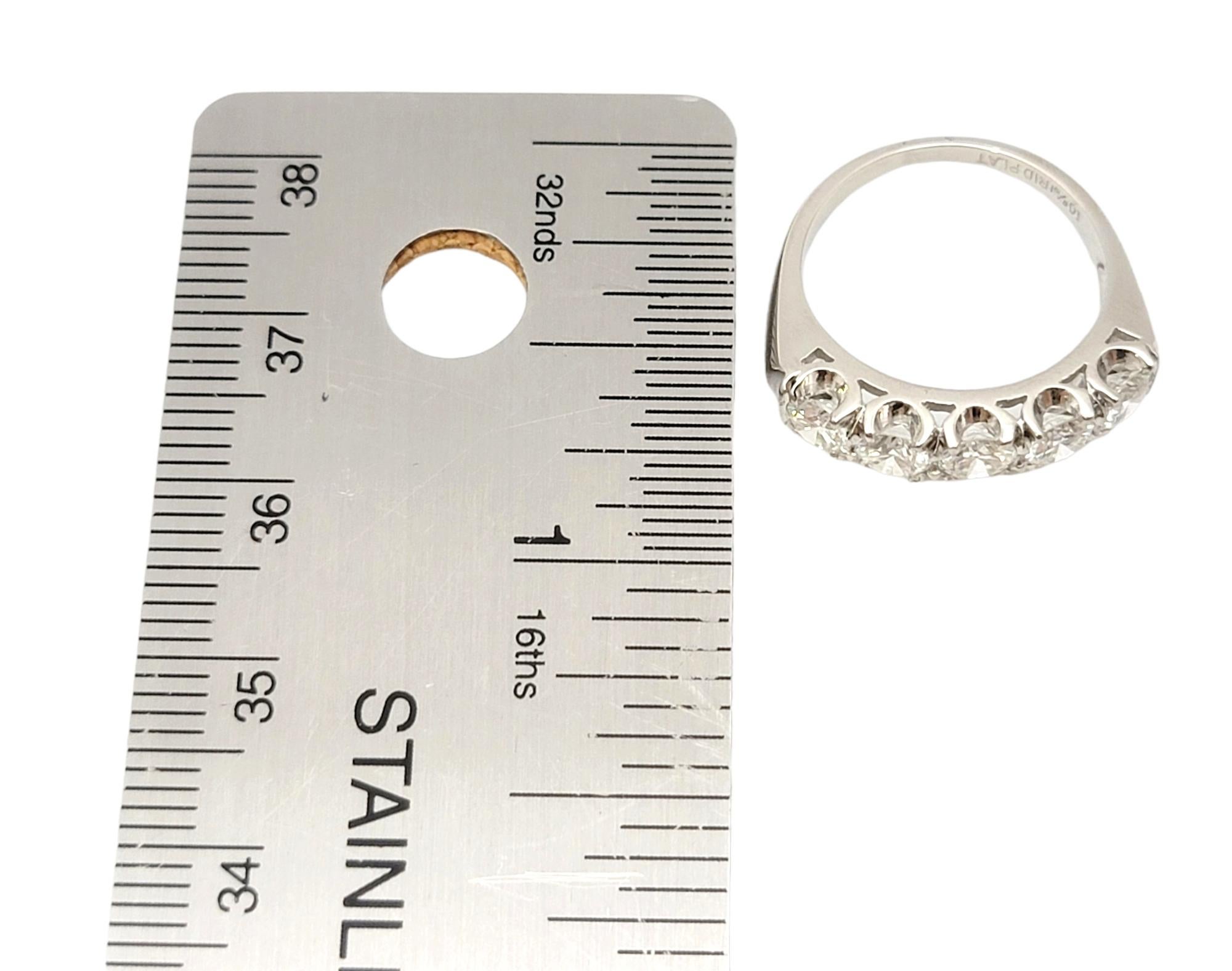 Five Stone Round Brilliant Diamond Semi-Eternity Band Ring in Platinum For Sale 11