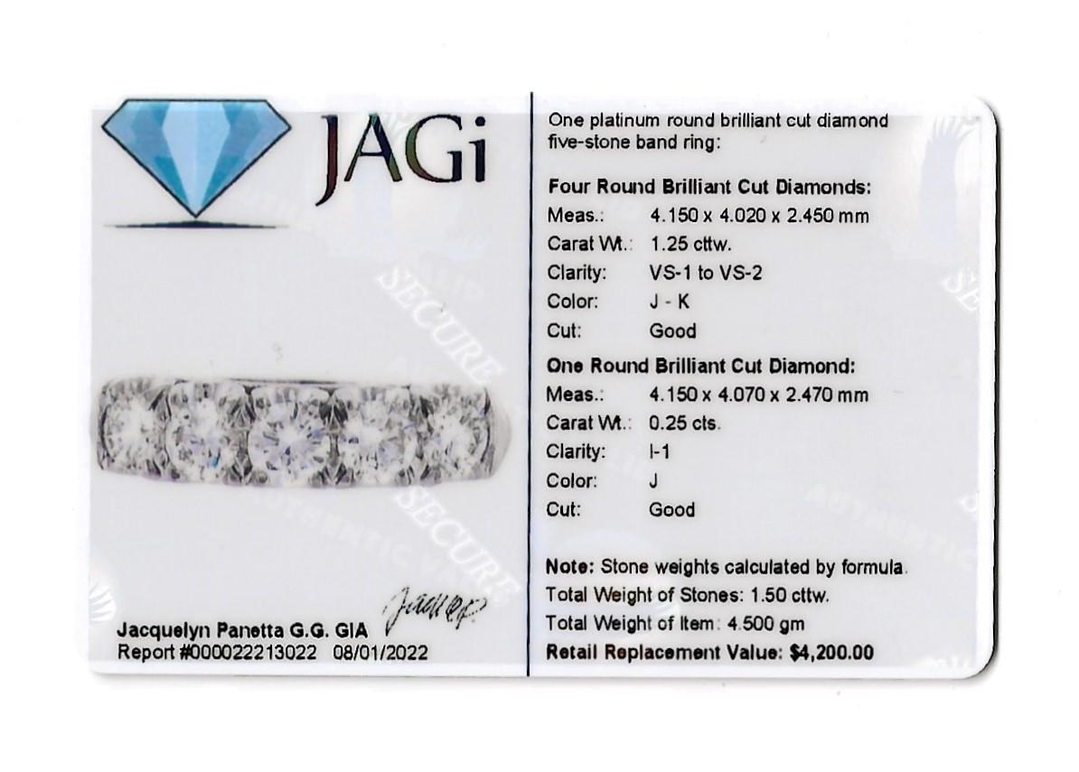 Five Stone Round Brilliant Diamond Semi-Eternity Band Ring in Platinum For Sale 13