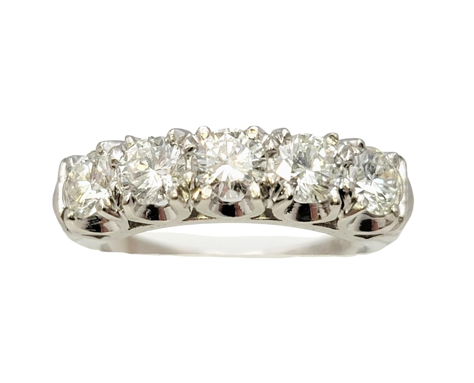 Contemporary Five Stone Round Brilliant Diamond Semi-Eternity Band Ring in Platinum For Sale