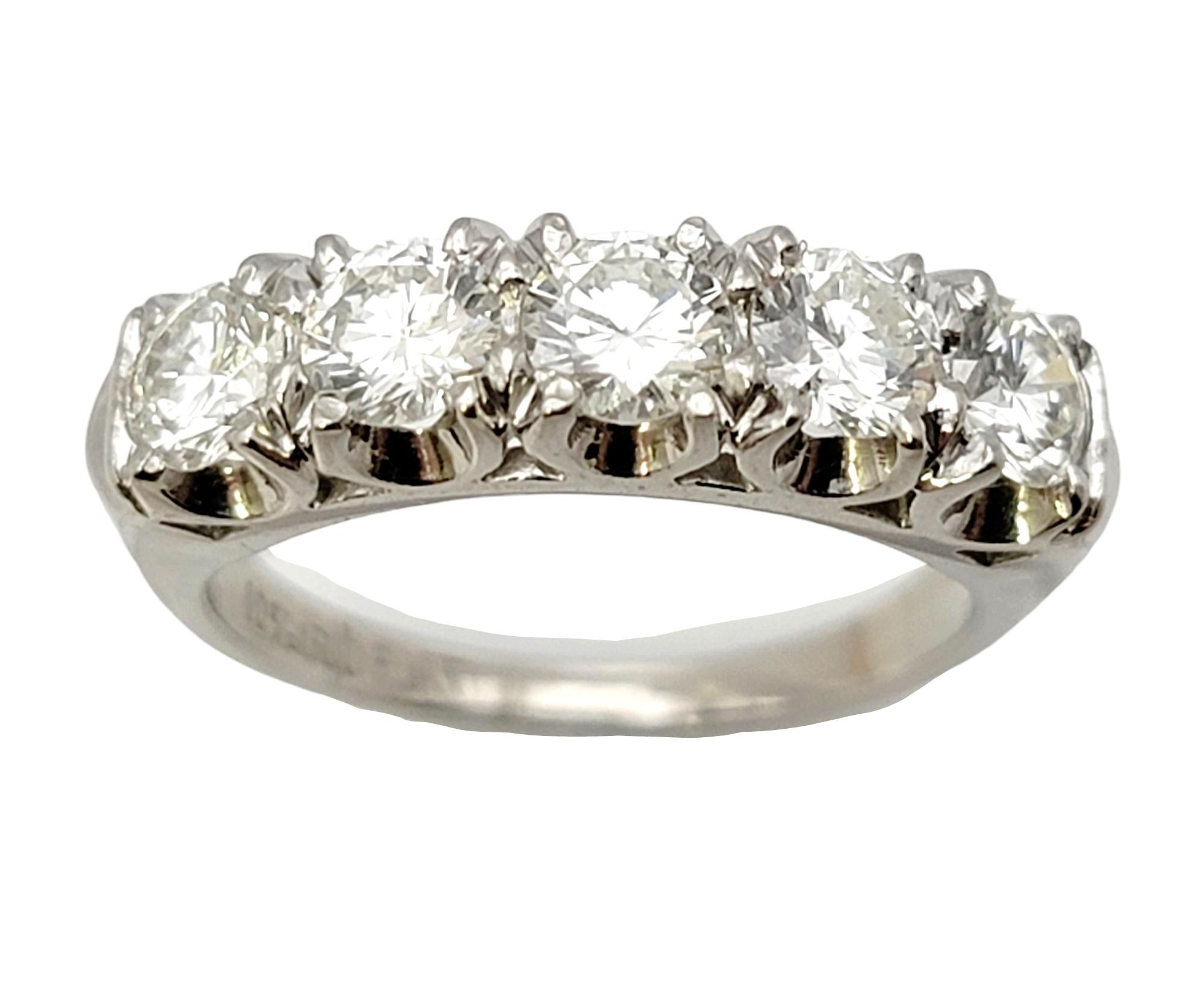 Five Stone Round Brilliant Diamond Semi-Eternity Band Ring in Platinum In Good Condition For Sale In Scottsdale, AZ