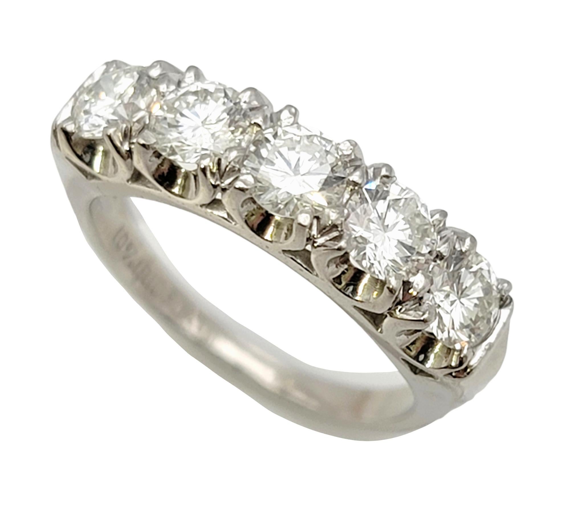 Women's Five Stone Round Brilliant Diamond Semi-Eternity Band Ring in Platinum For Sale