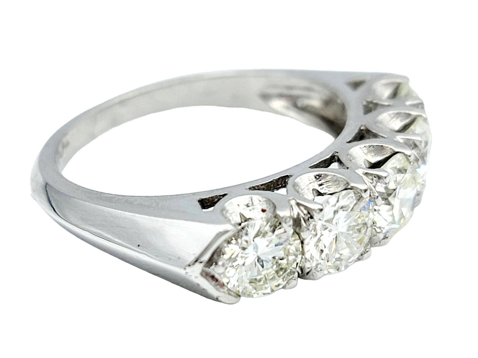 Contemporary Five Stone Round Brilliant Diamond Semi-Eternity Band Ring in Platinum, Size 6 For Sale