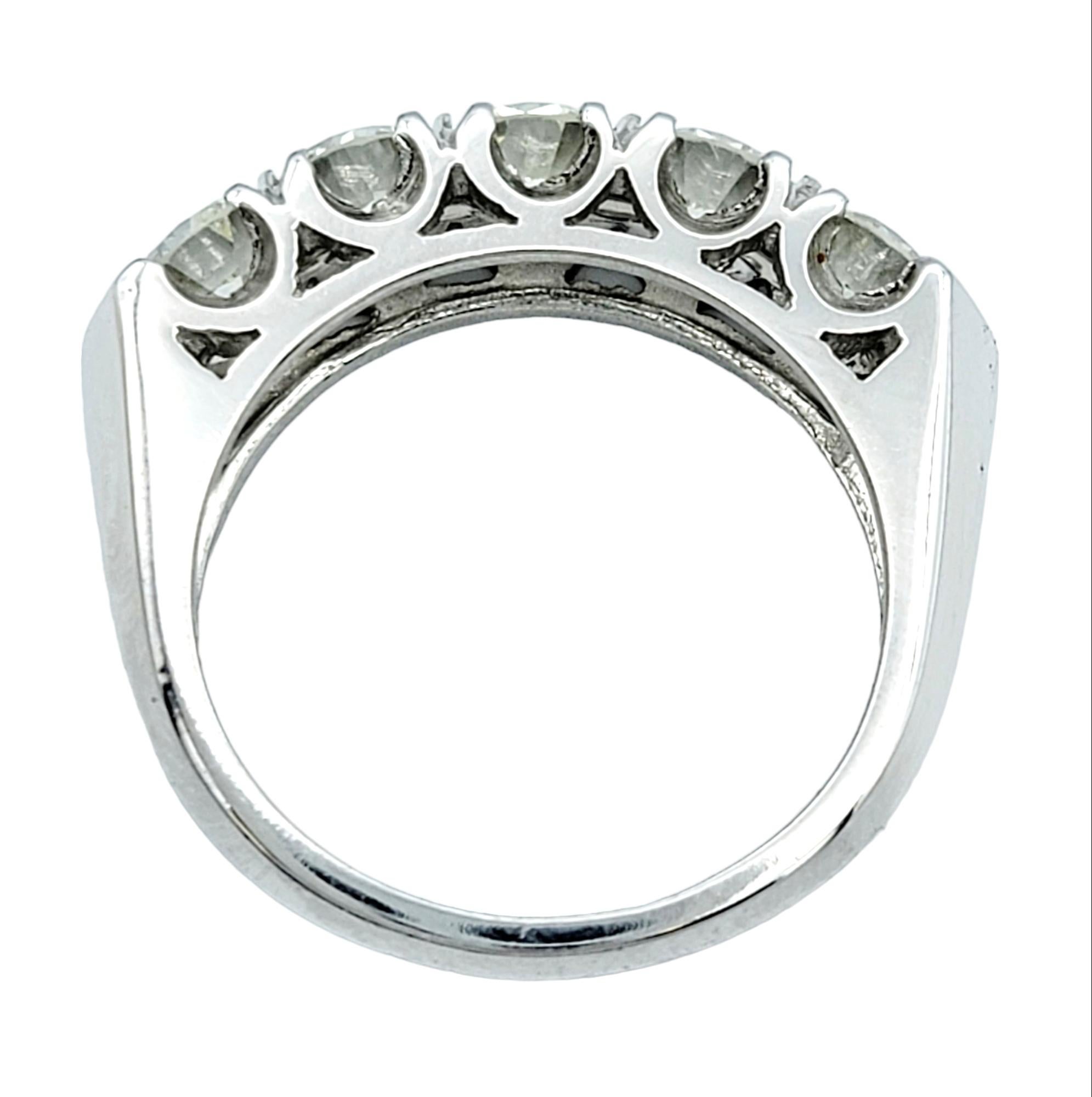 Round Cut Five Stone Round Brilliant Diamond Semi-Eternity Band Ring in Platinum, Size 6 For Sale