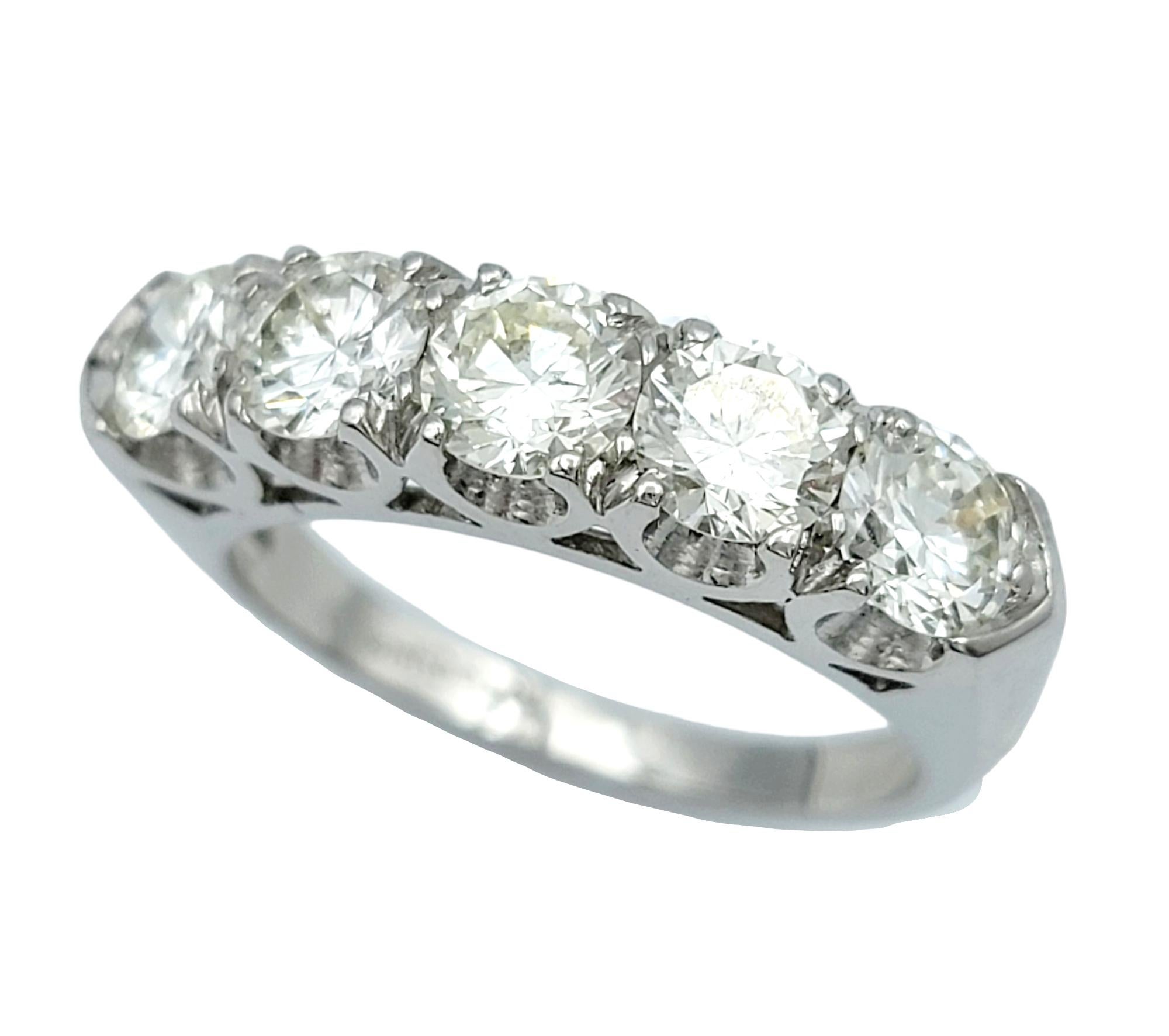 Women's Five Stone Round Brilliant Diamond Semi-Eternity Band Ring in Platinum, Size 6 For Sale