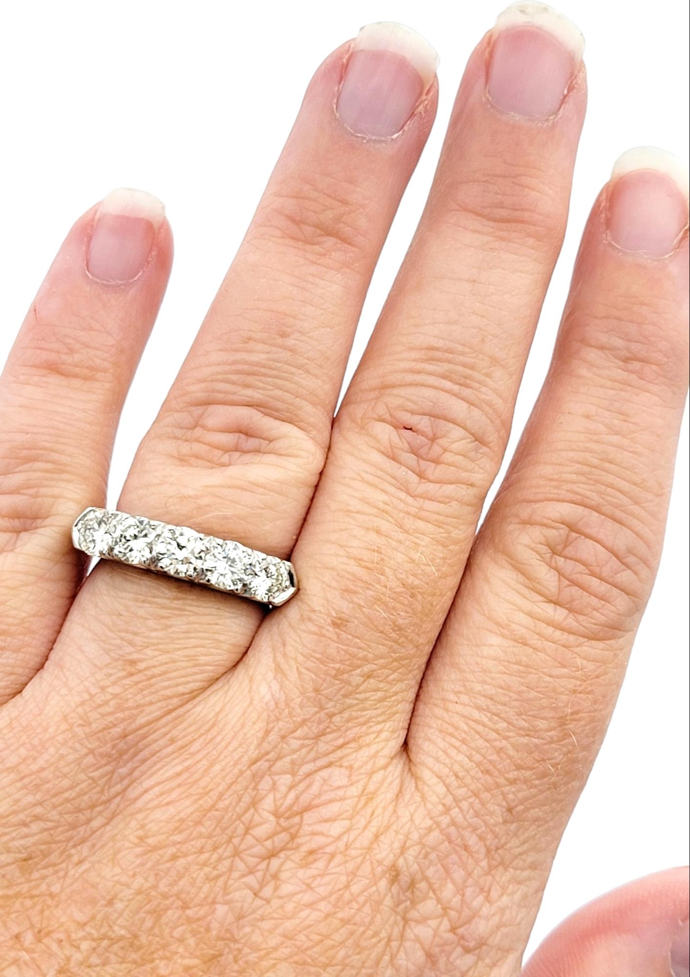 Five Stone Round Brilliant Diamond Semi-Eternity Band Ring in Platinum, Size 6 For Sale 1