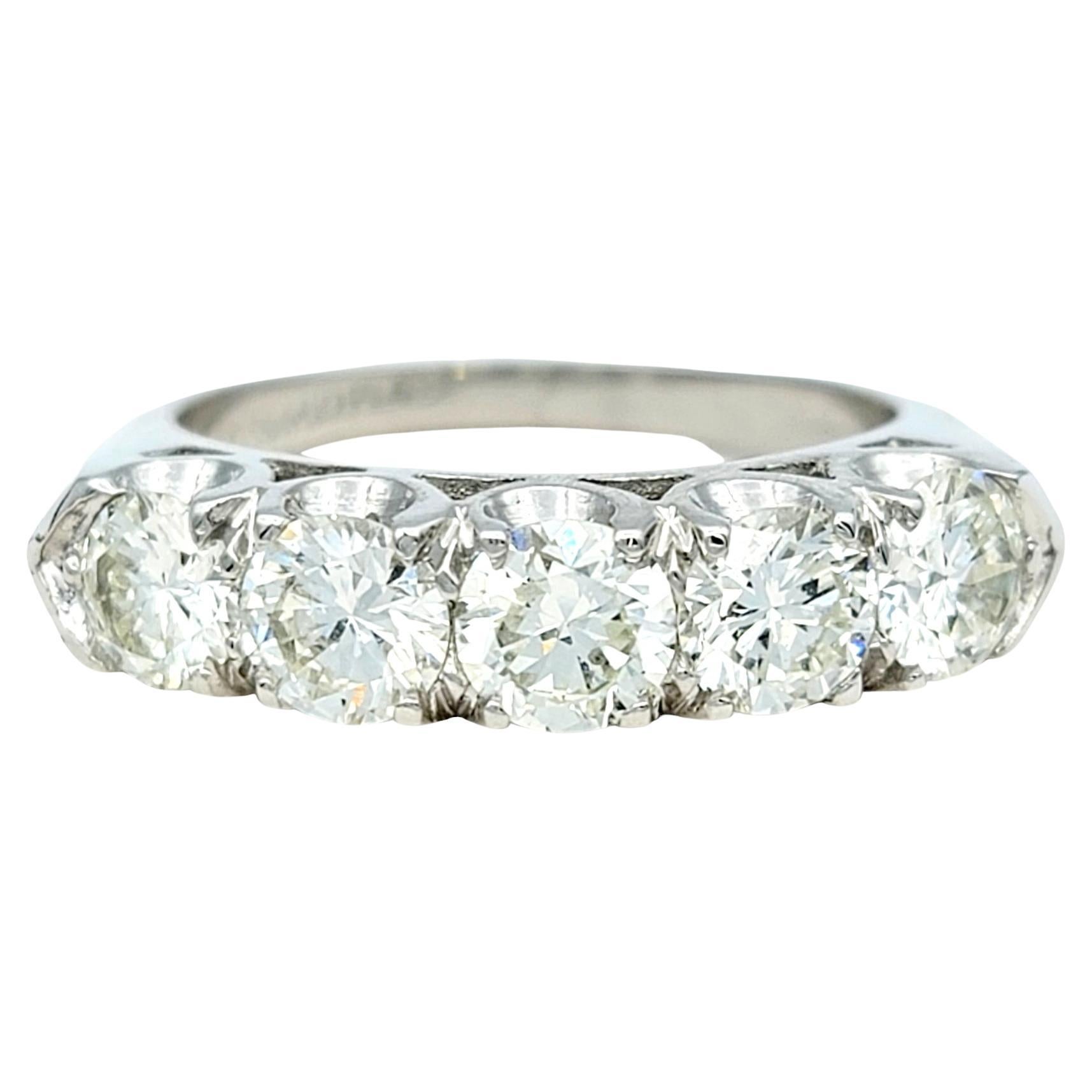 Five Stone Round Brilliant Diamond Semi-Eternity Band Ring in Platinum, Size 6 For Sale