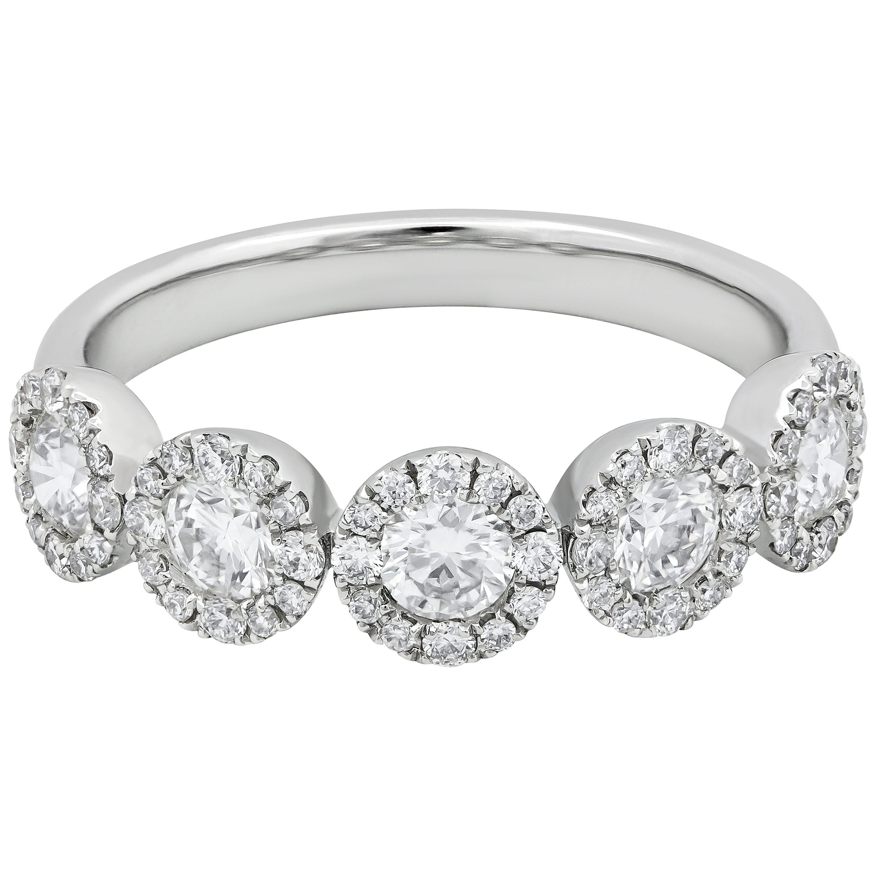 Roman Malakov Diamonds 0,73 carats de diamant rond total  Anneau de mariage à cinq pierres en forme de halo