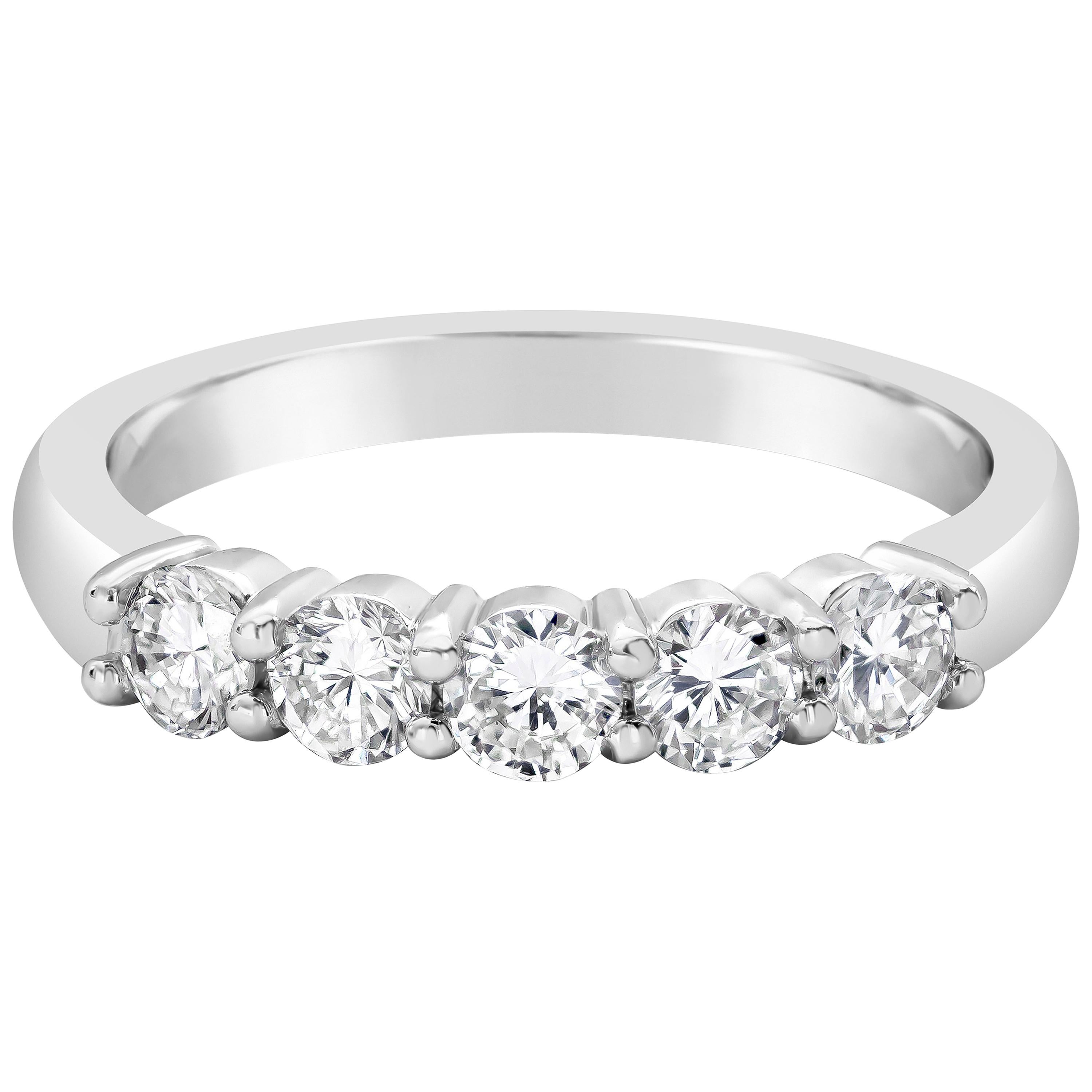 Five-Stone Round Diamond Wedding Band in White Gold