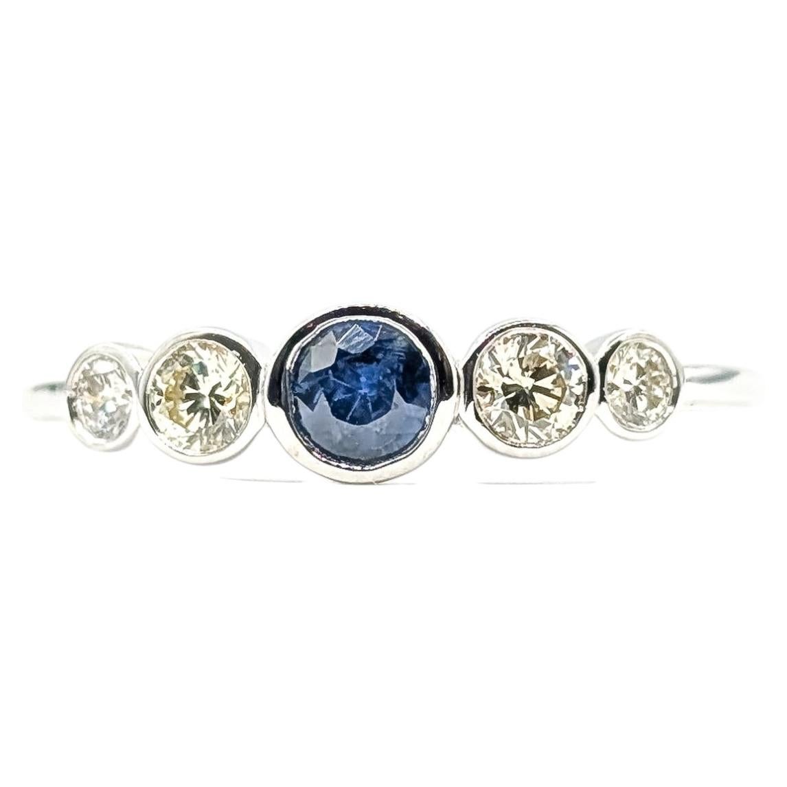 Five-Stone Sapphire & Diamond Ring in 14k White Gold