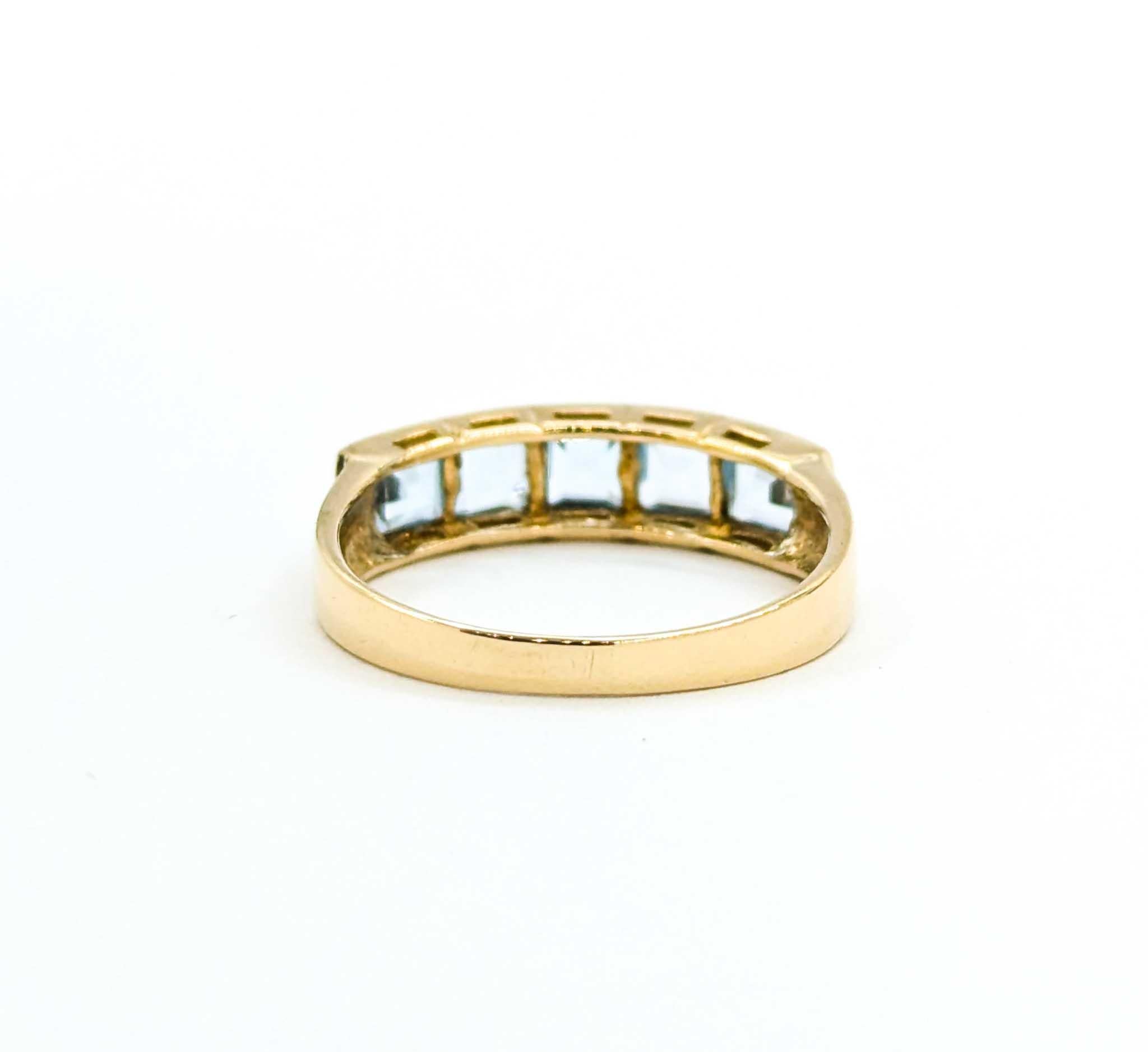 Five-Stone Sky Blue Topaz Ring in 14k Yellow Gold For Sale 1