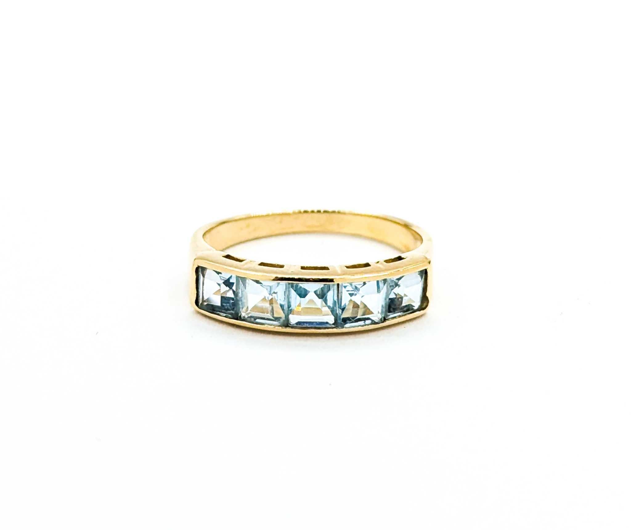 Five-Stone Sky Blue Topaz Ring in 14k Yellow Gold For Sale 3