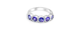 Five Stone Tanzanite Ring in Sterling Silver  December Birthstone Stacking Ring
