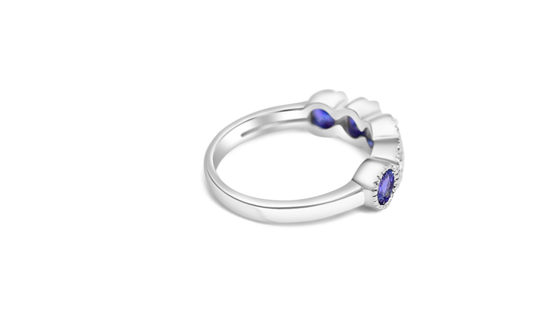 Round Cut Five Stone Tanzanite Ring in Sterling Silver  December Birthstone Stacking Ring For Sale