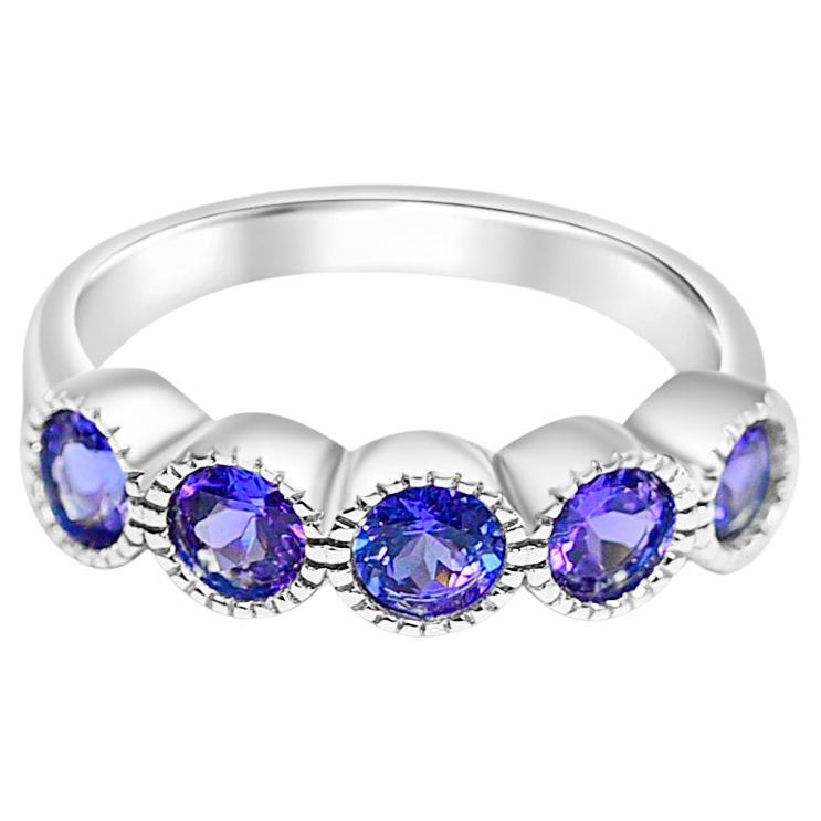 Five Stone Tanzanite Ring in Sterling Silver  December Birthstone Stacking Ring For Sale